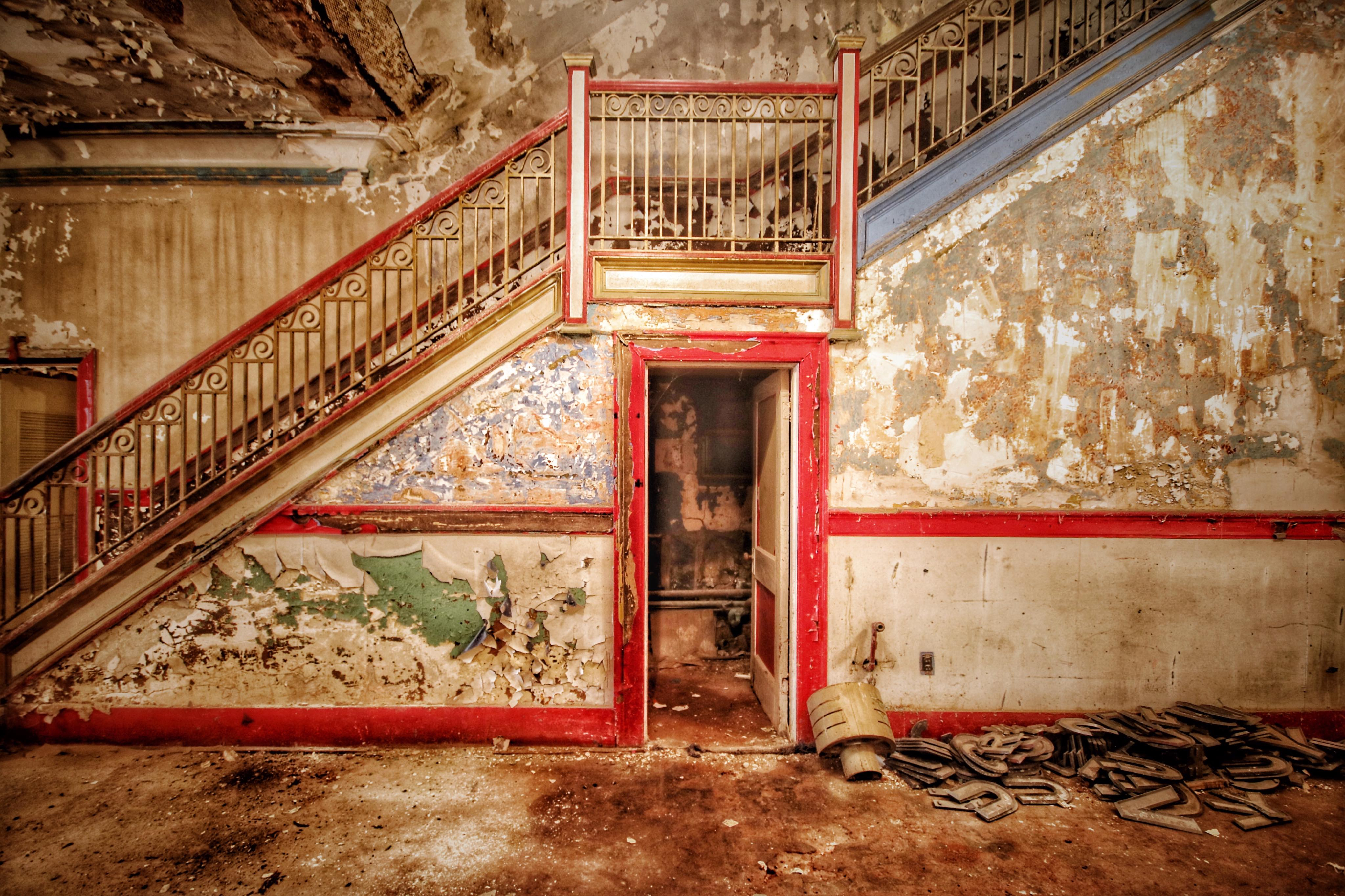 The staircase at the Everett Square Theatre.