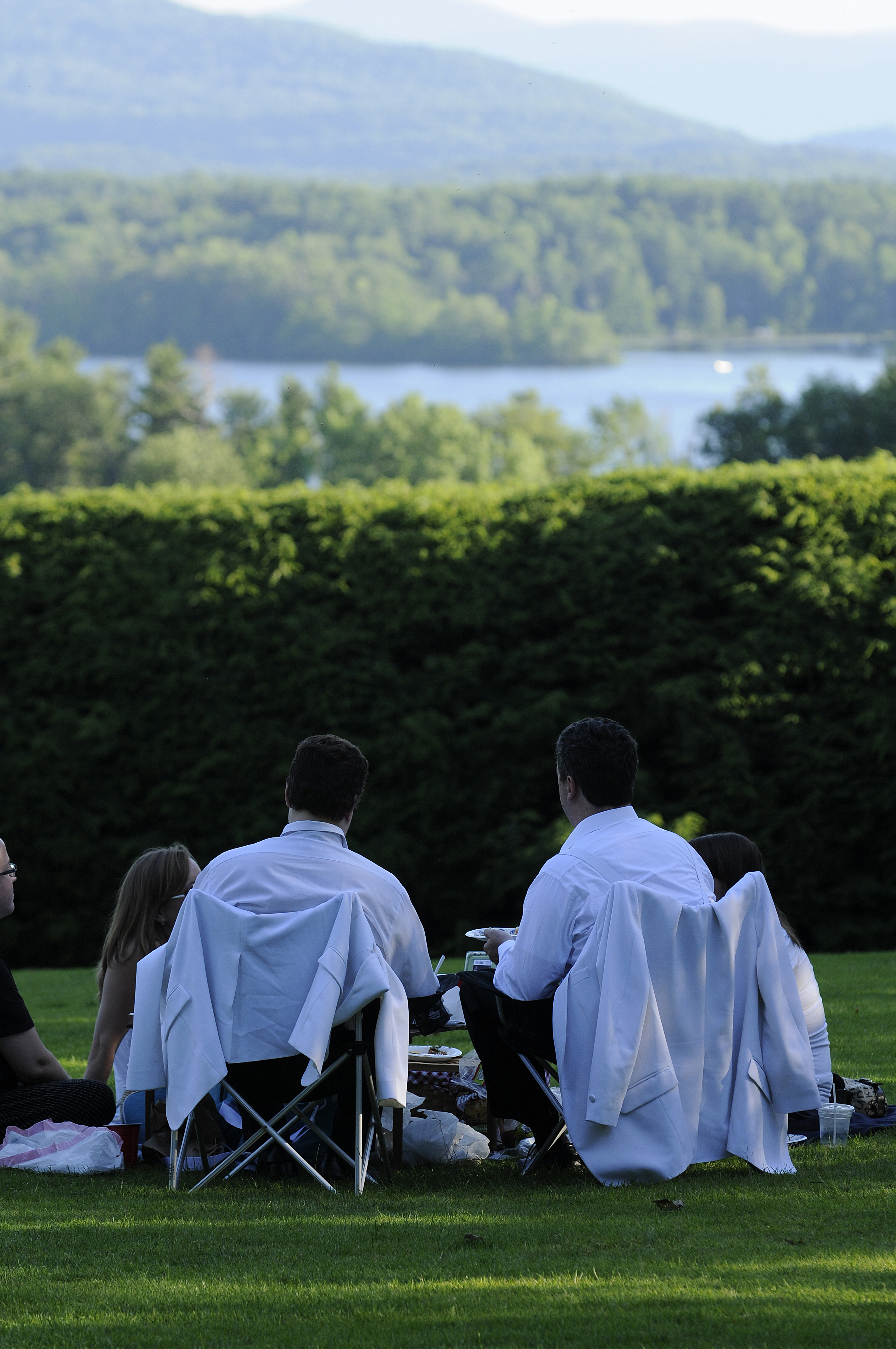 Concertgoers in Lenox picnic on the lawn at Tanglewood.
