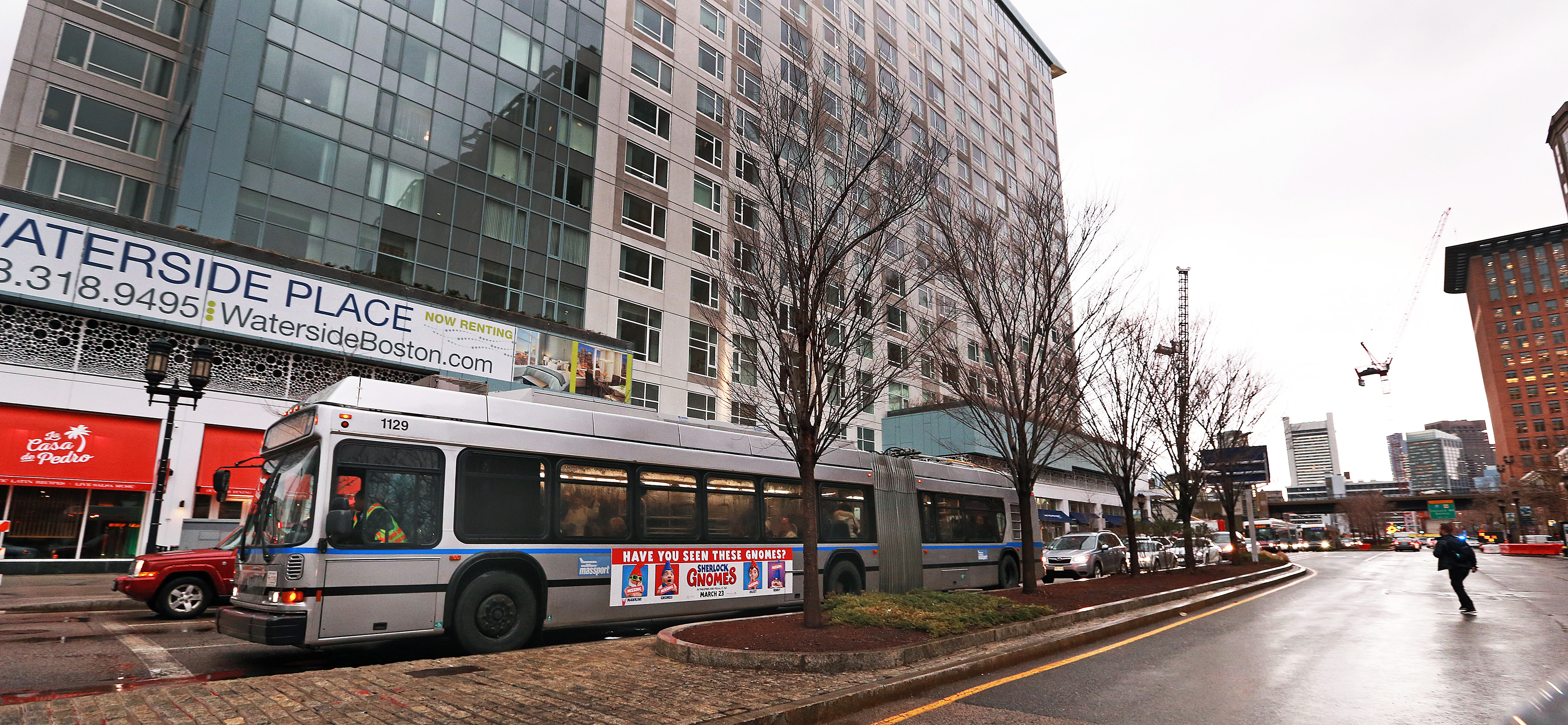 Buses were being used outside of the MBTA Silver Line station on Congress Street due to the closure of the tunnel through the Seaport area.