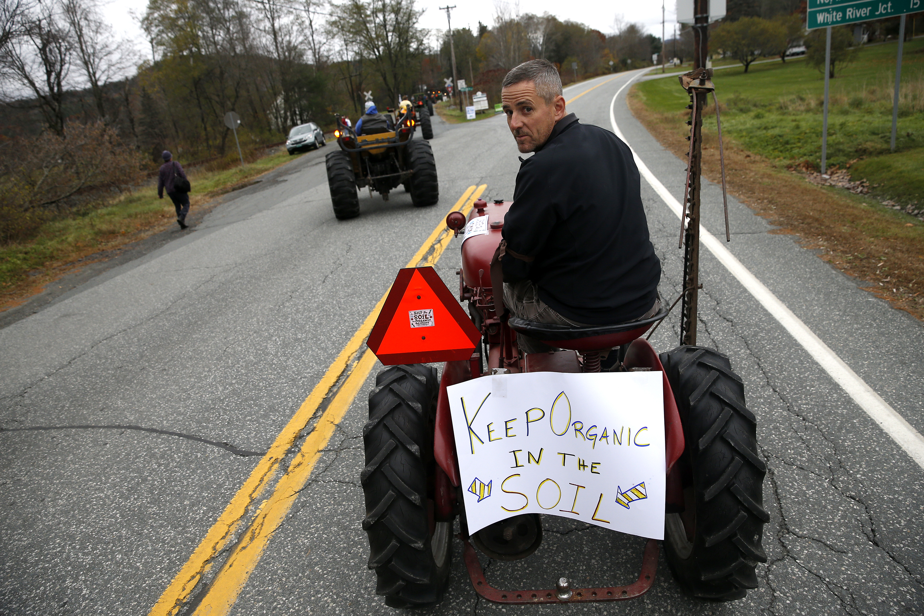 Michael Evans took part in a protest organized by organic farmers in Vermont.