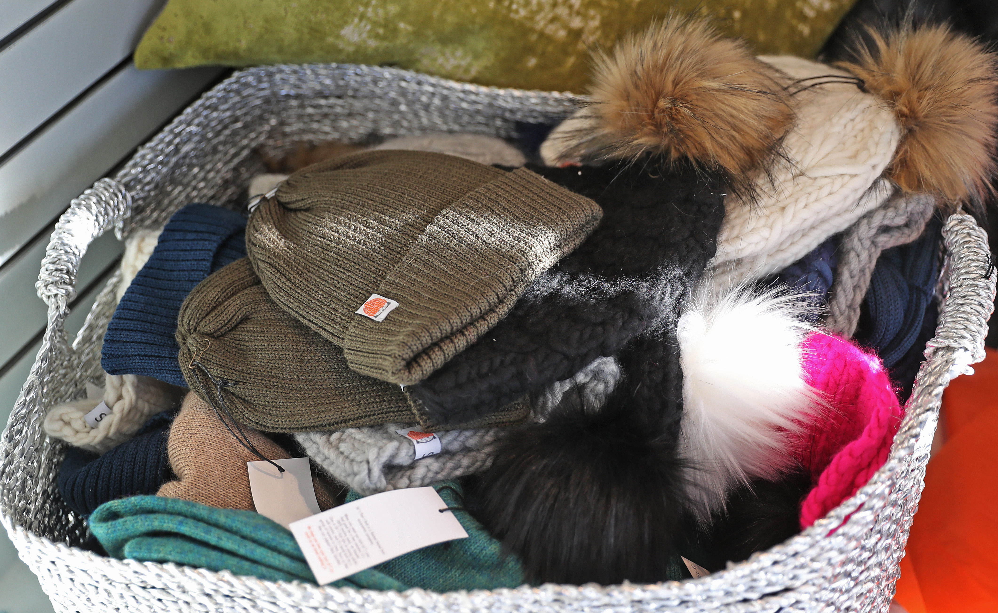 A basket of hats at Sh*t That I Knit.