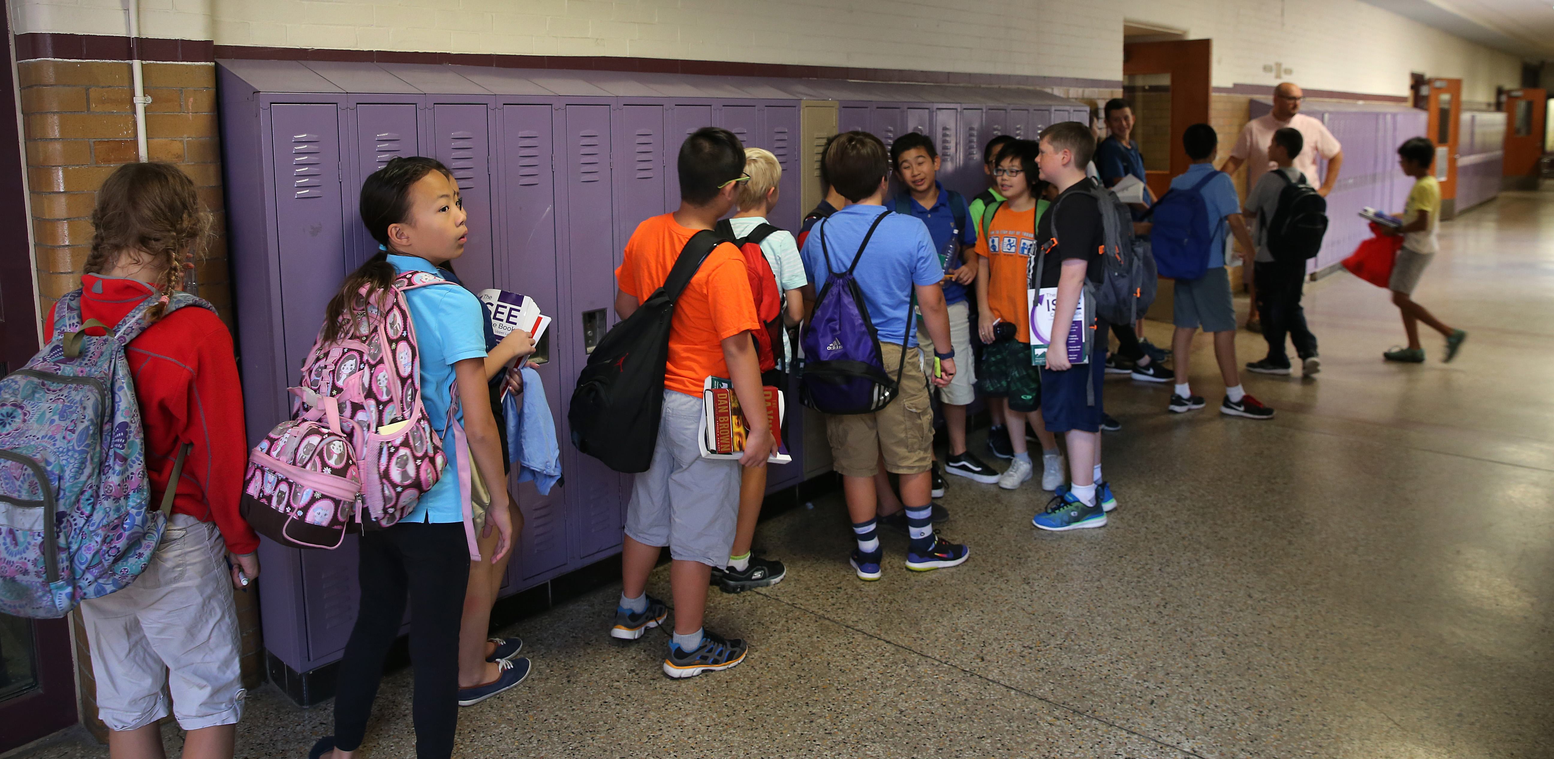 Students lined up in the hallway at Boston Latin School to switch classrooms during a break last week.
