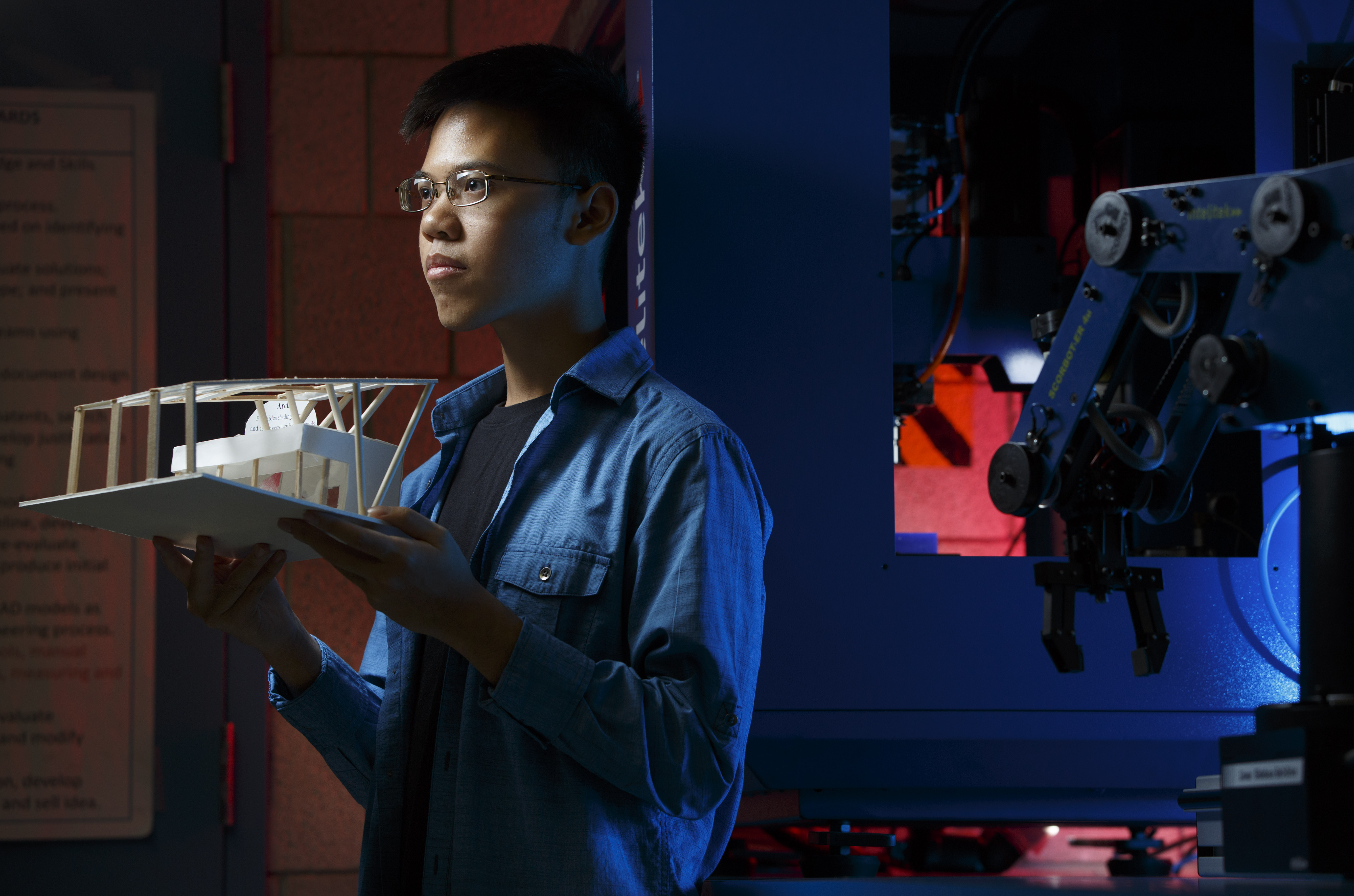Alvin Tran, a junior at Greater Lowell Technical School, is looking ahead to college and thinking about pursuing civil engineering. “I like math,” he says, “so this suits me.”