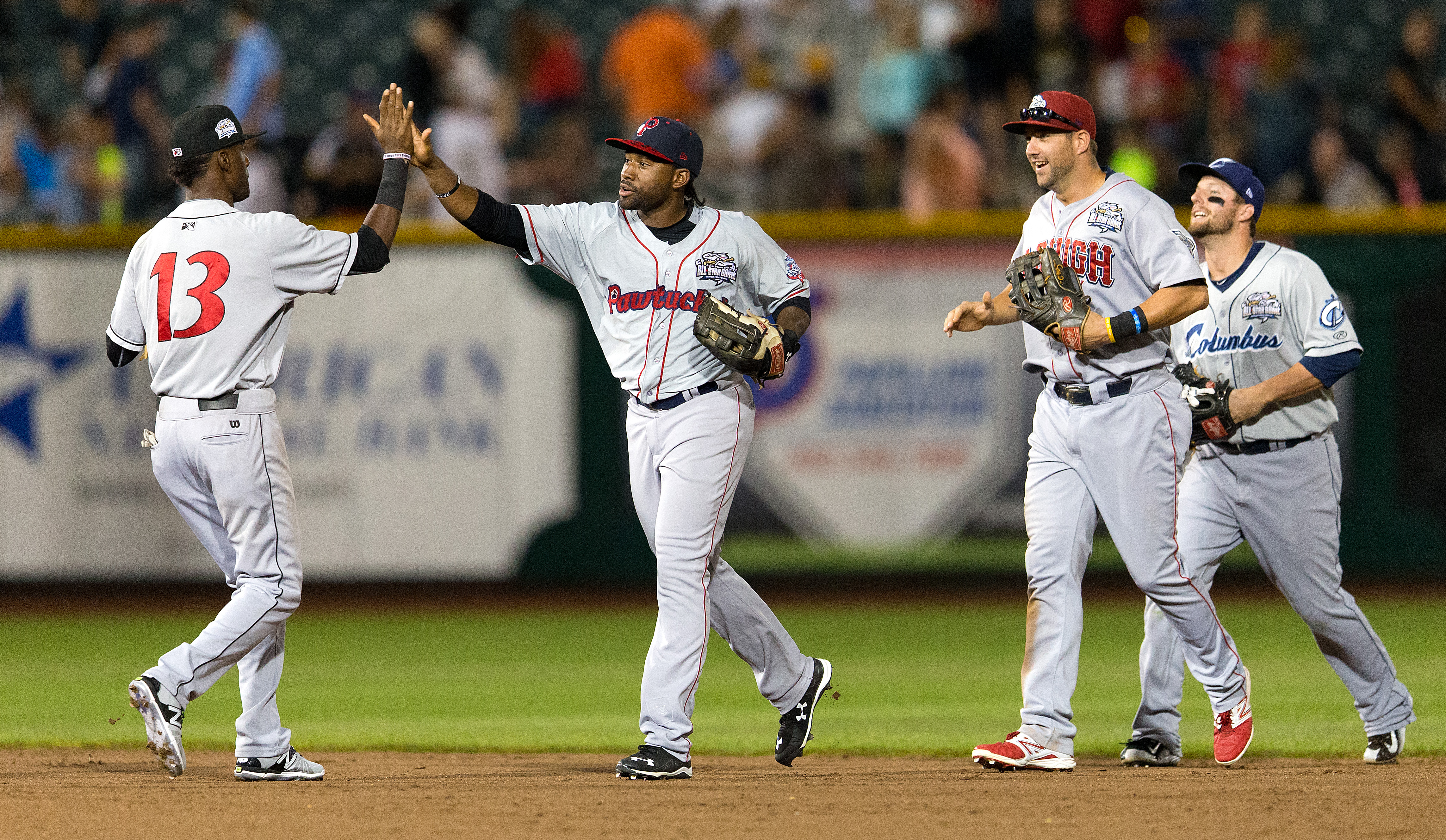 Jackie Bradley Jr. (center) played in the Triple A All-Star Game in Papillion, Neb.