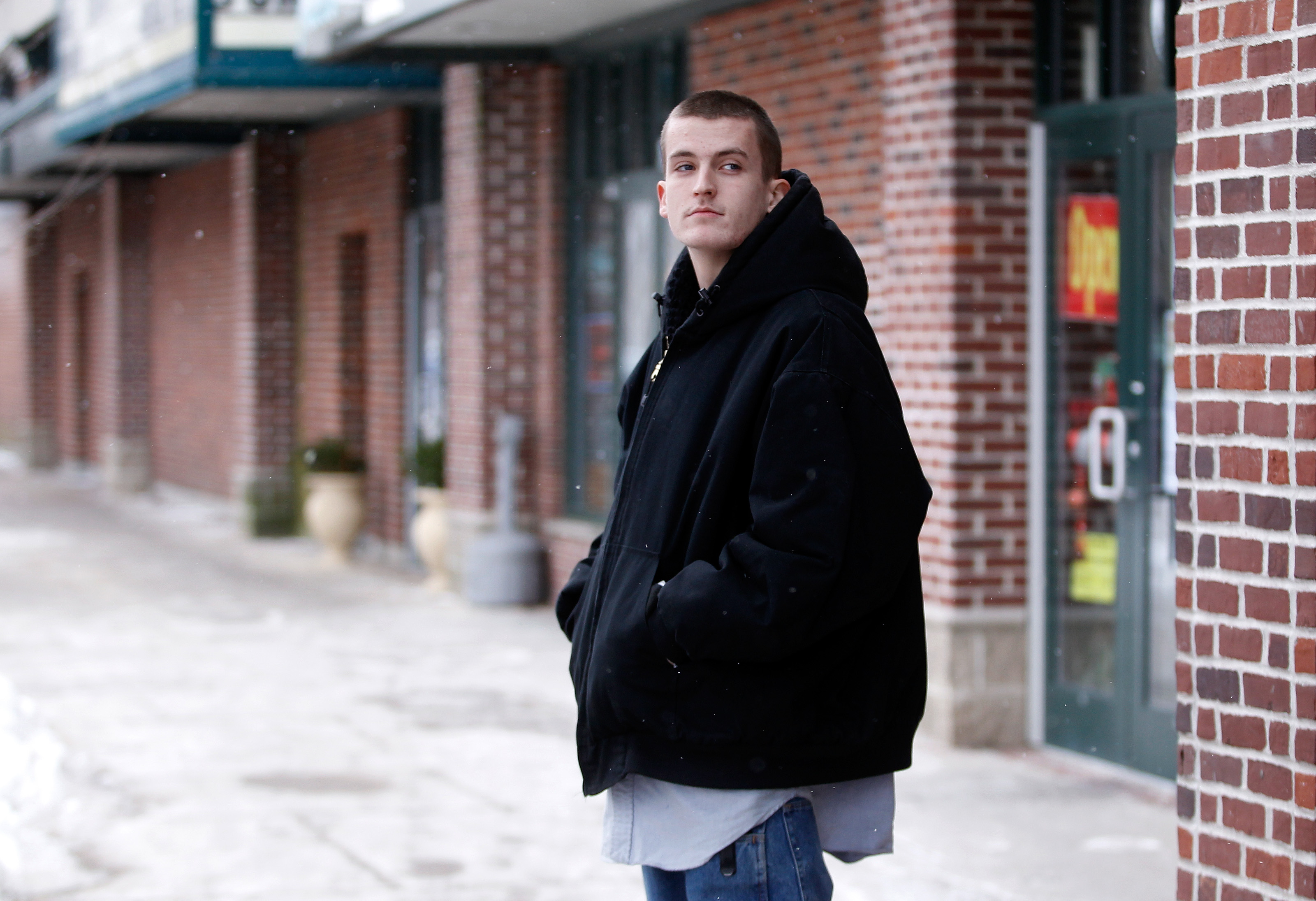 Dylan Helberg, seen outside Salem Community Charter School this month, wants to get his high school diploma this year or next.