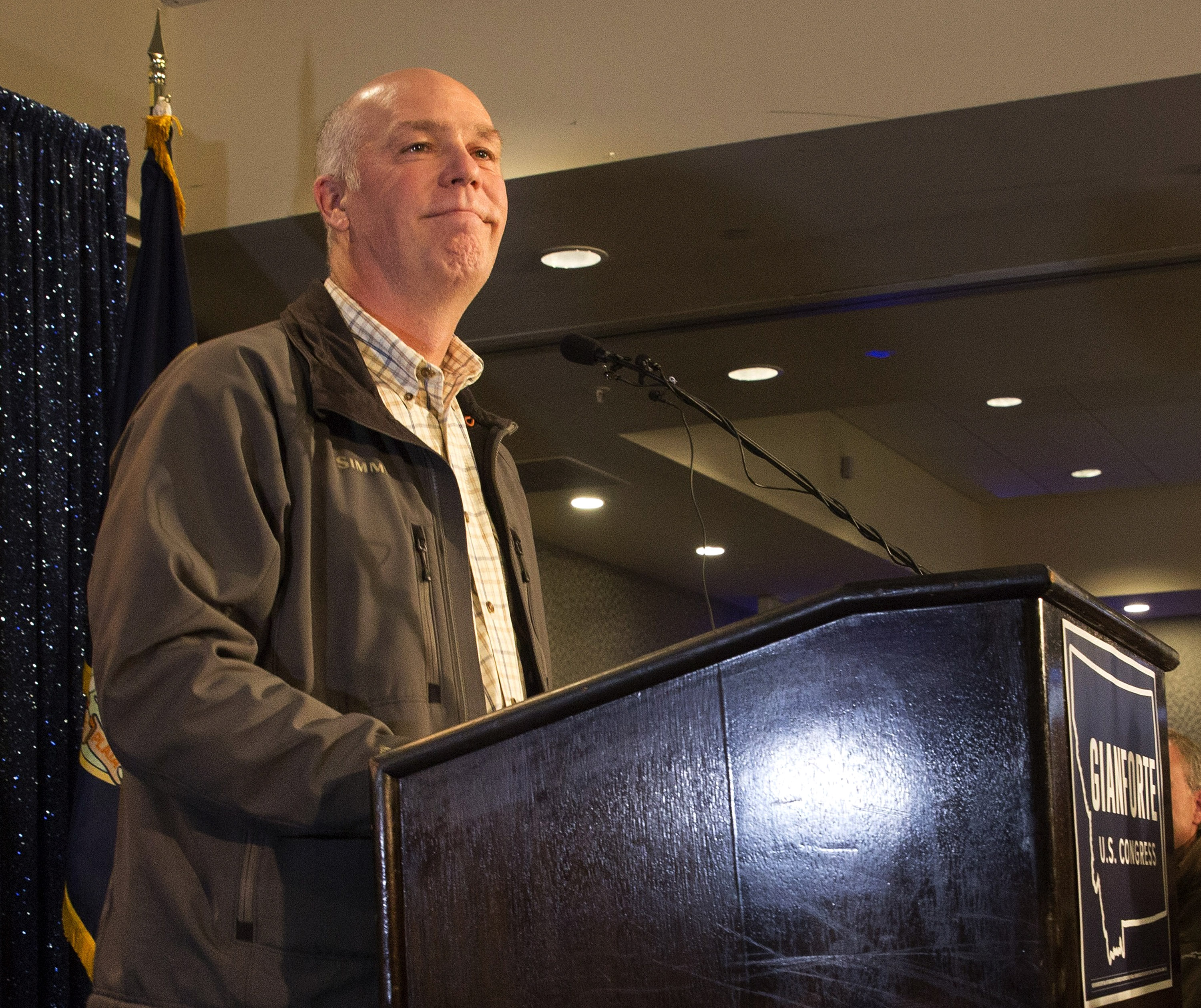 Republican Greg Gianforte speaks to supporters after winning a special election in Montana.