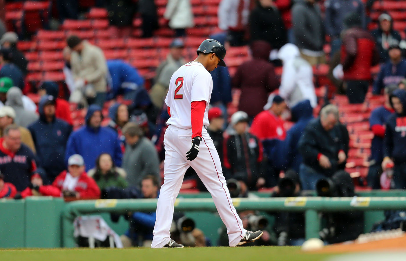 Xander Bogaerts headed to the dugout — and the fans headed to the exits — after he made the final out.
