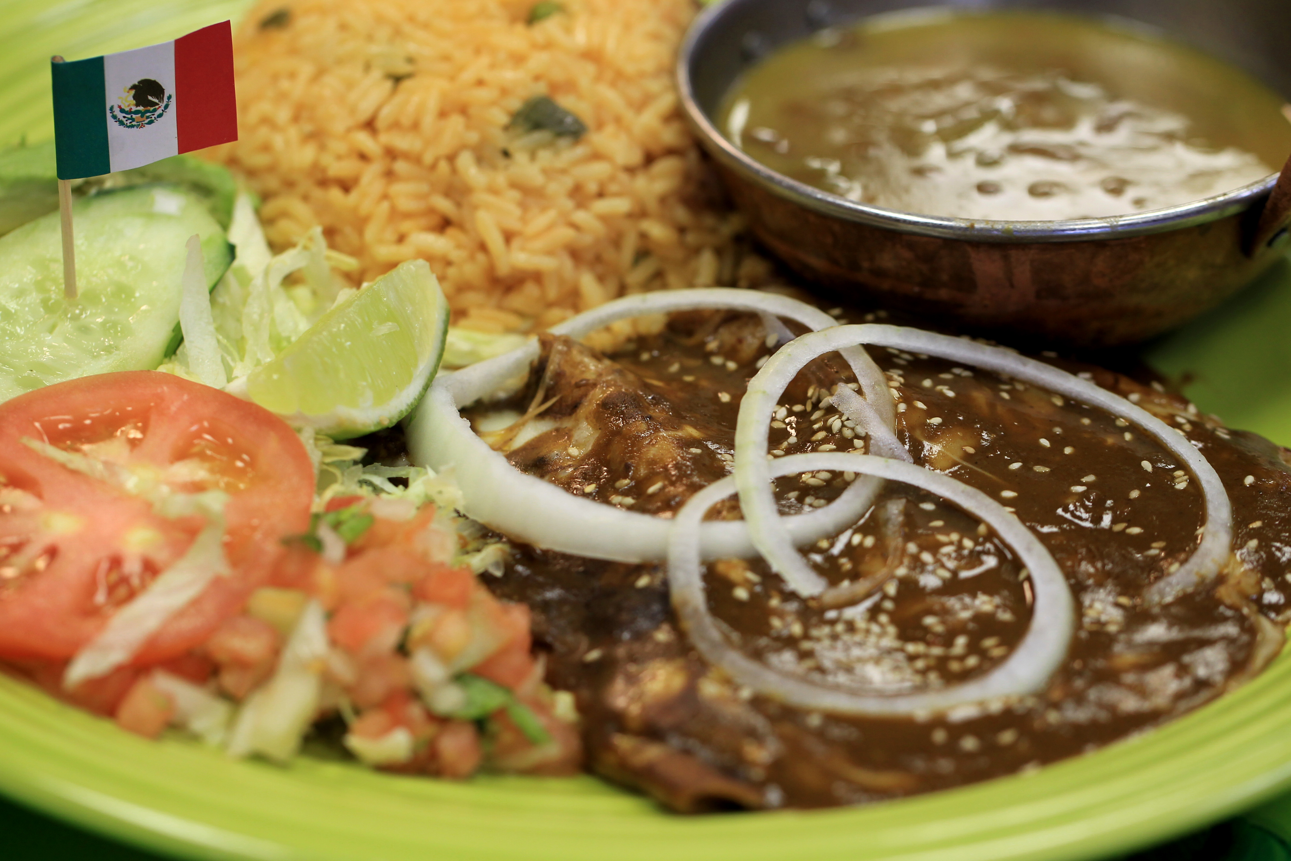 Bistec ranchero with nopal (skirt steak with cactus).