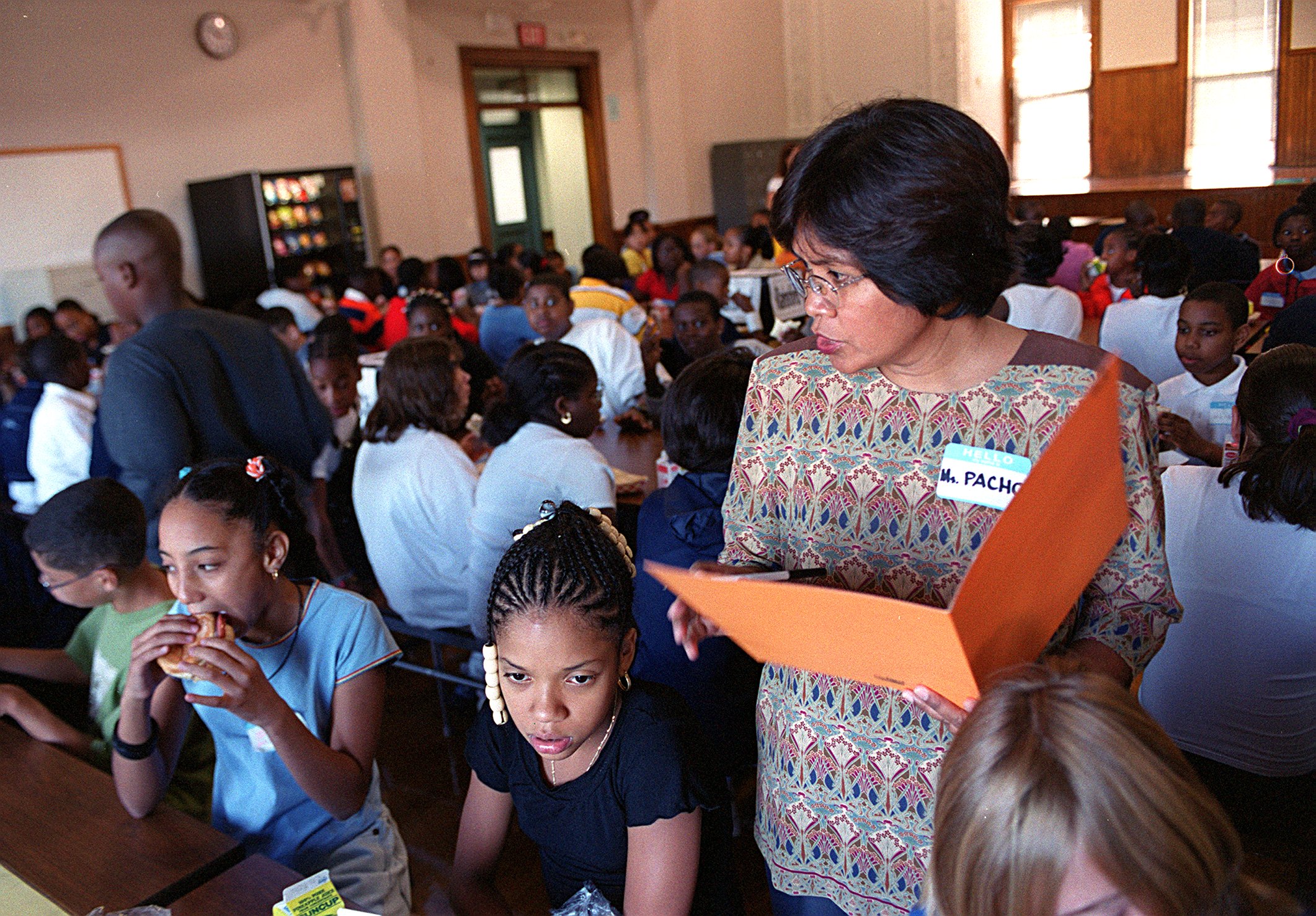 Aurora G. Pacho, who was hired from the Philippines to teach in Boston schools, is seen at The Harbor School in Boston in 2001.