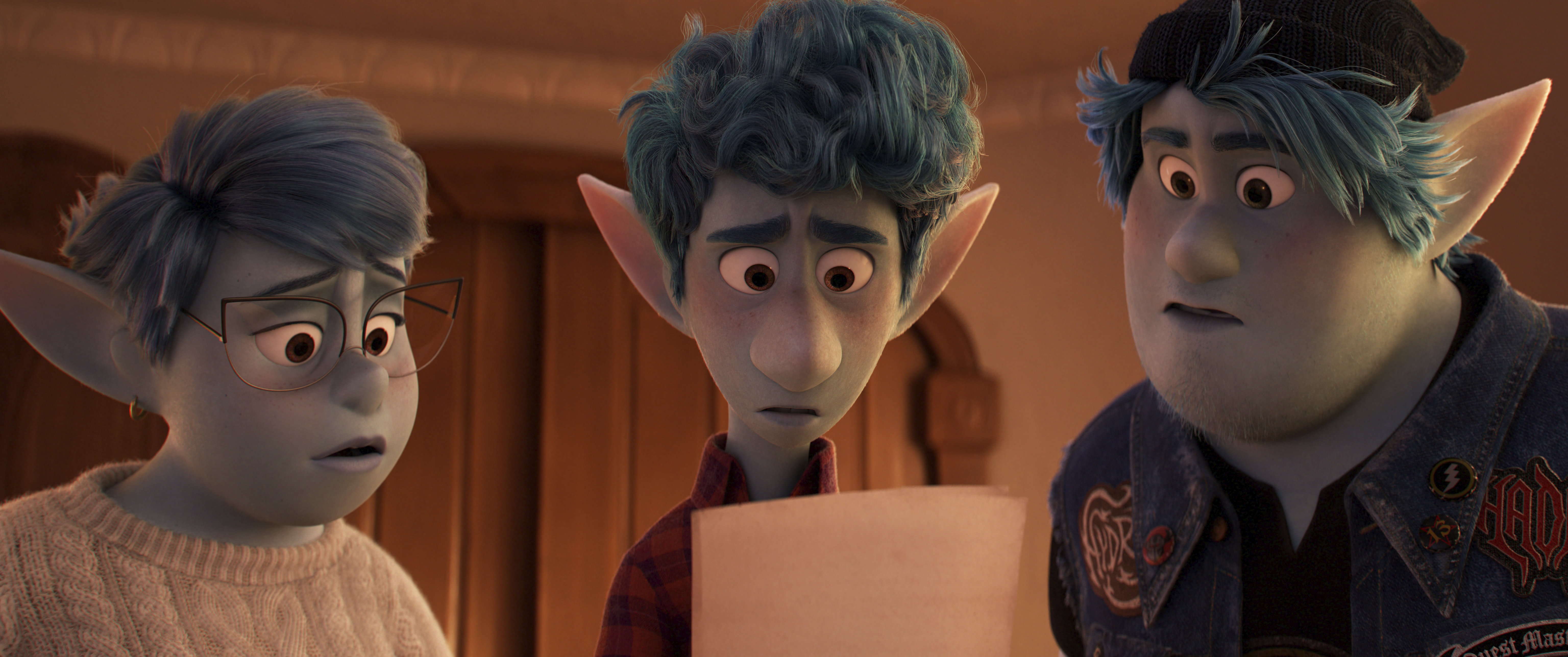 Laurel (voiced by Julia Louis-Dreyfus) with sons Ian and Barley in "Onward."