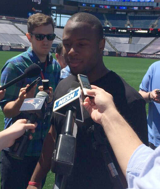 Patriots rookie James White met with reporters Tuesday.