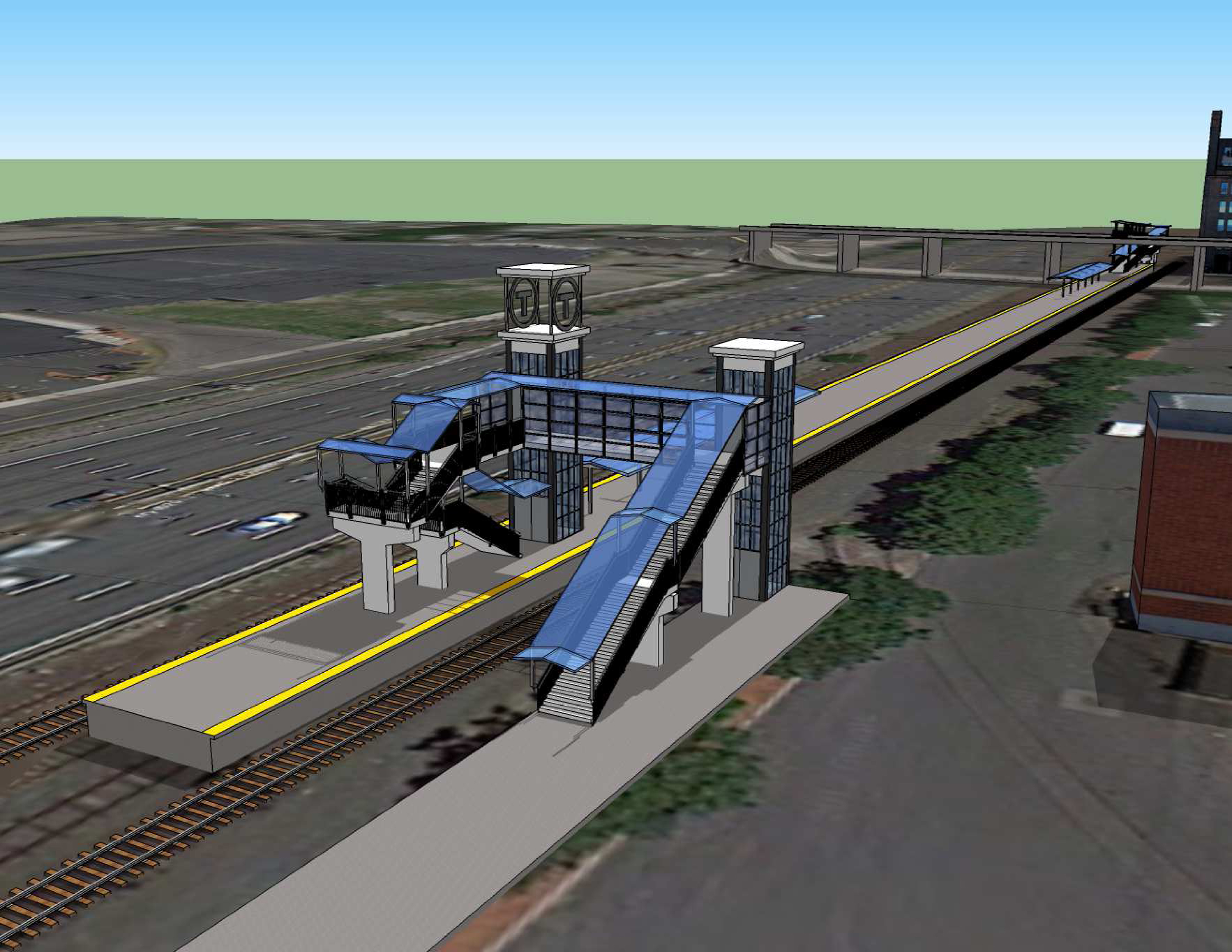 A rendering of the new commuter rail station in Brighton.