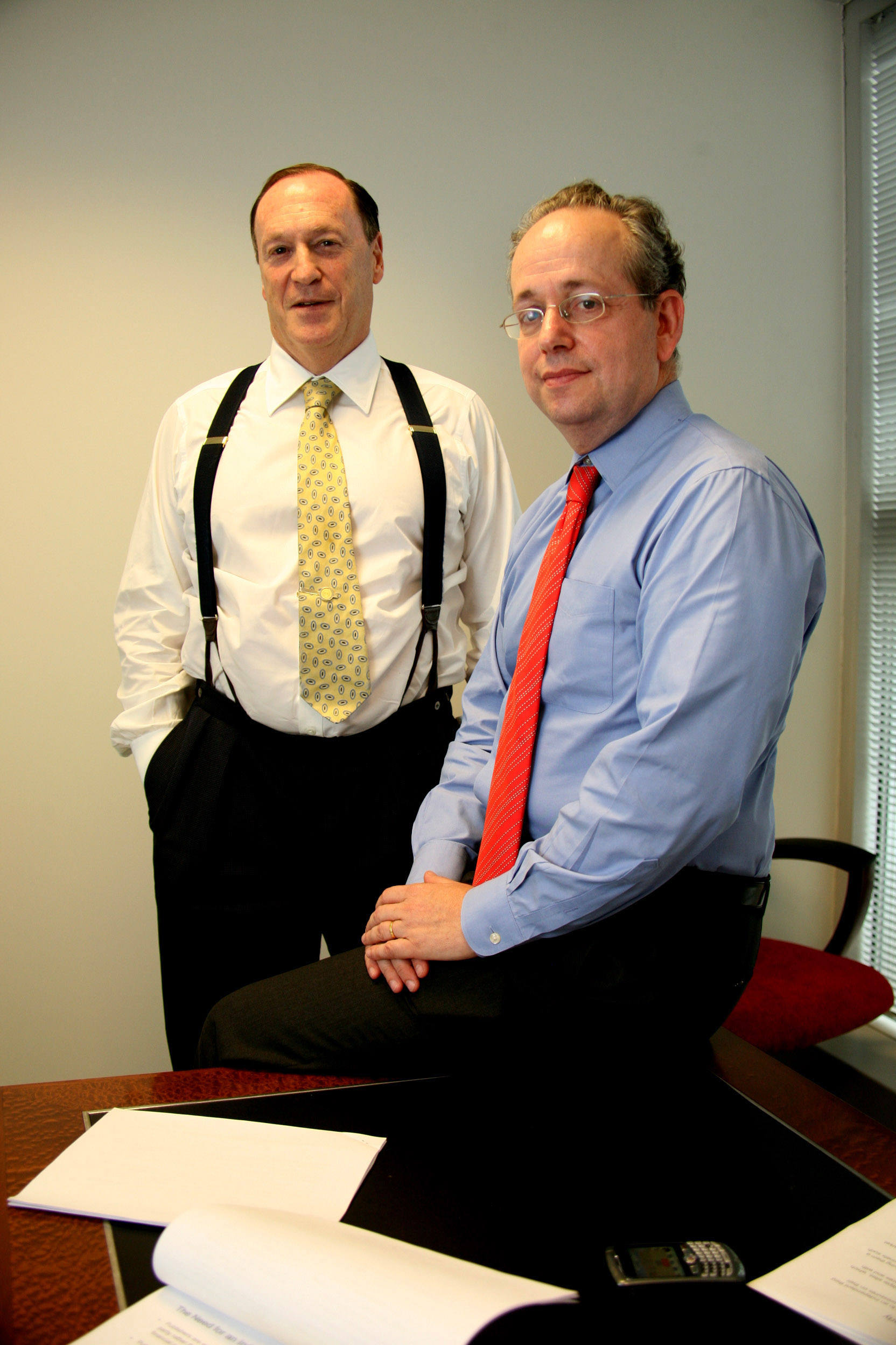 Steven Brill (left) and L. Gordon Crovitz.