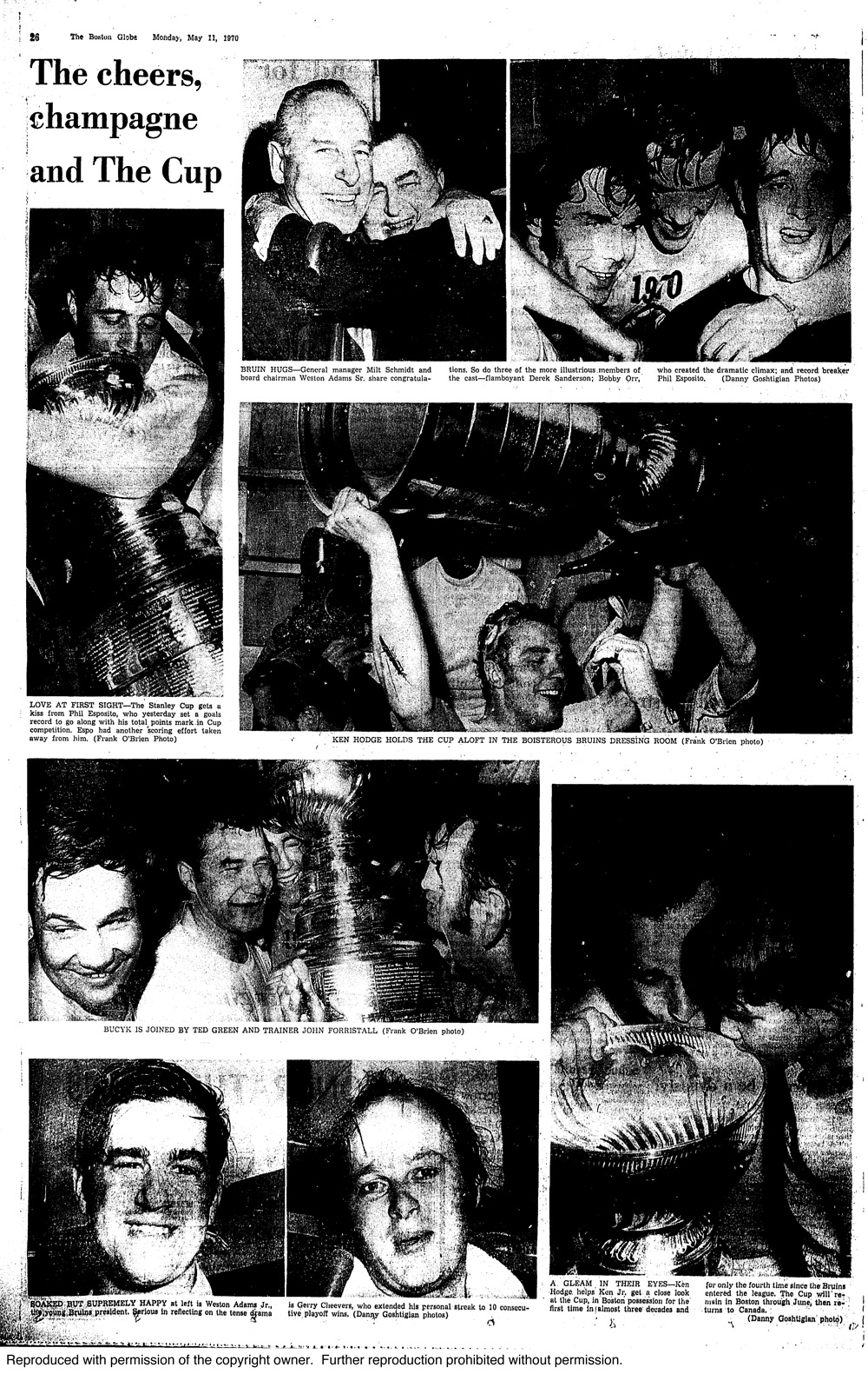 A page of photos in the May 11, 1970 Globe documented the Bruins’ celebration.