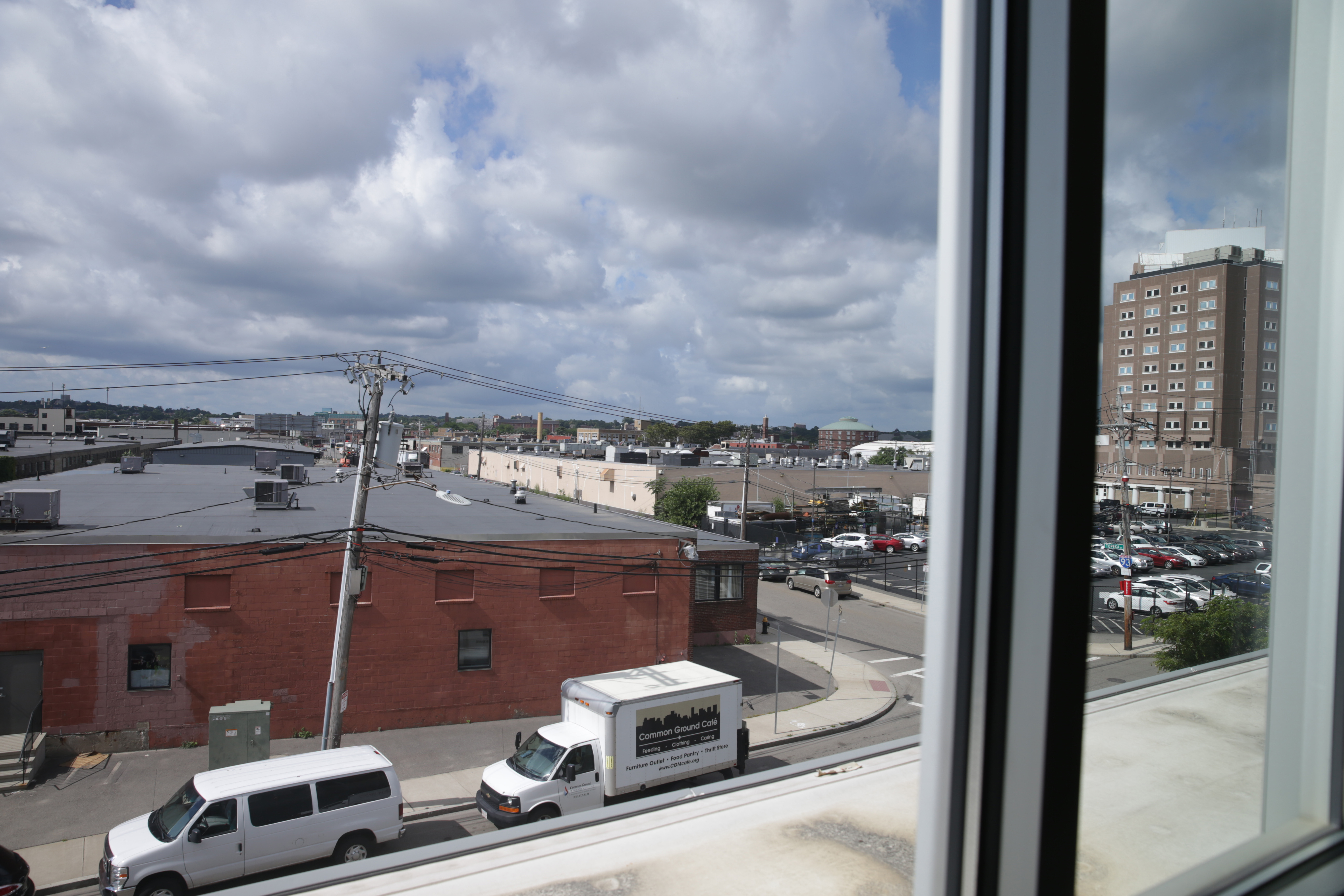 From D’Amato’s office window, a view of the industrial neighborhood the Greater Boston Food Bank is located in.