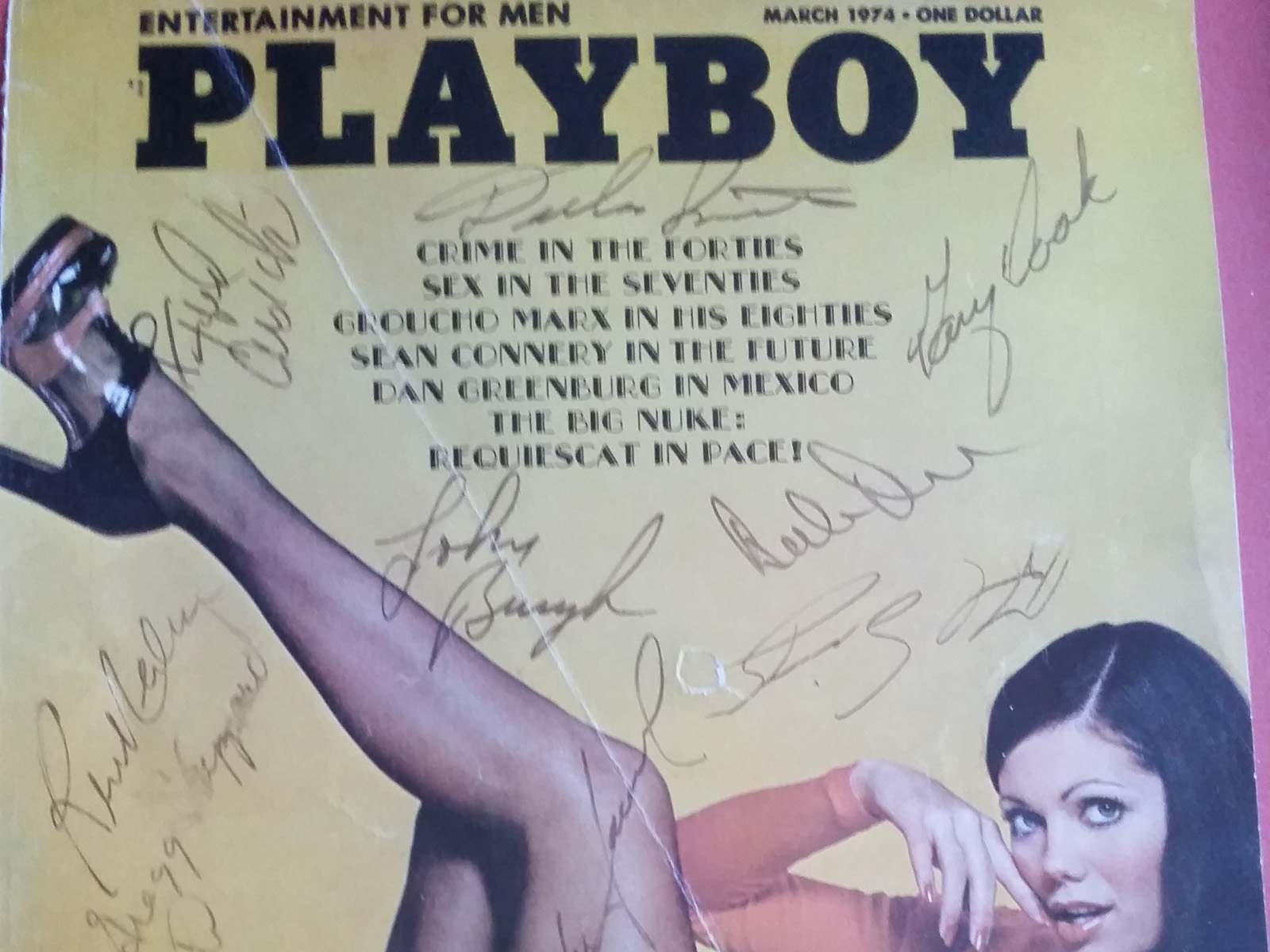 Don Lynch’s copy of Playboy autographed by many Bruins players in the 1970s.