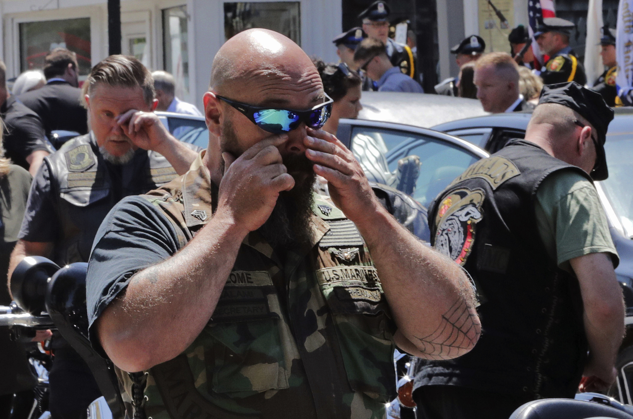 A biker wiped tears away from his eyes following Ferazzi’s funeral.