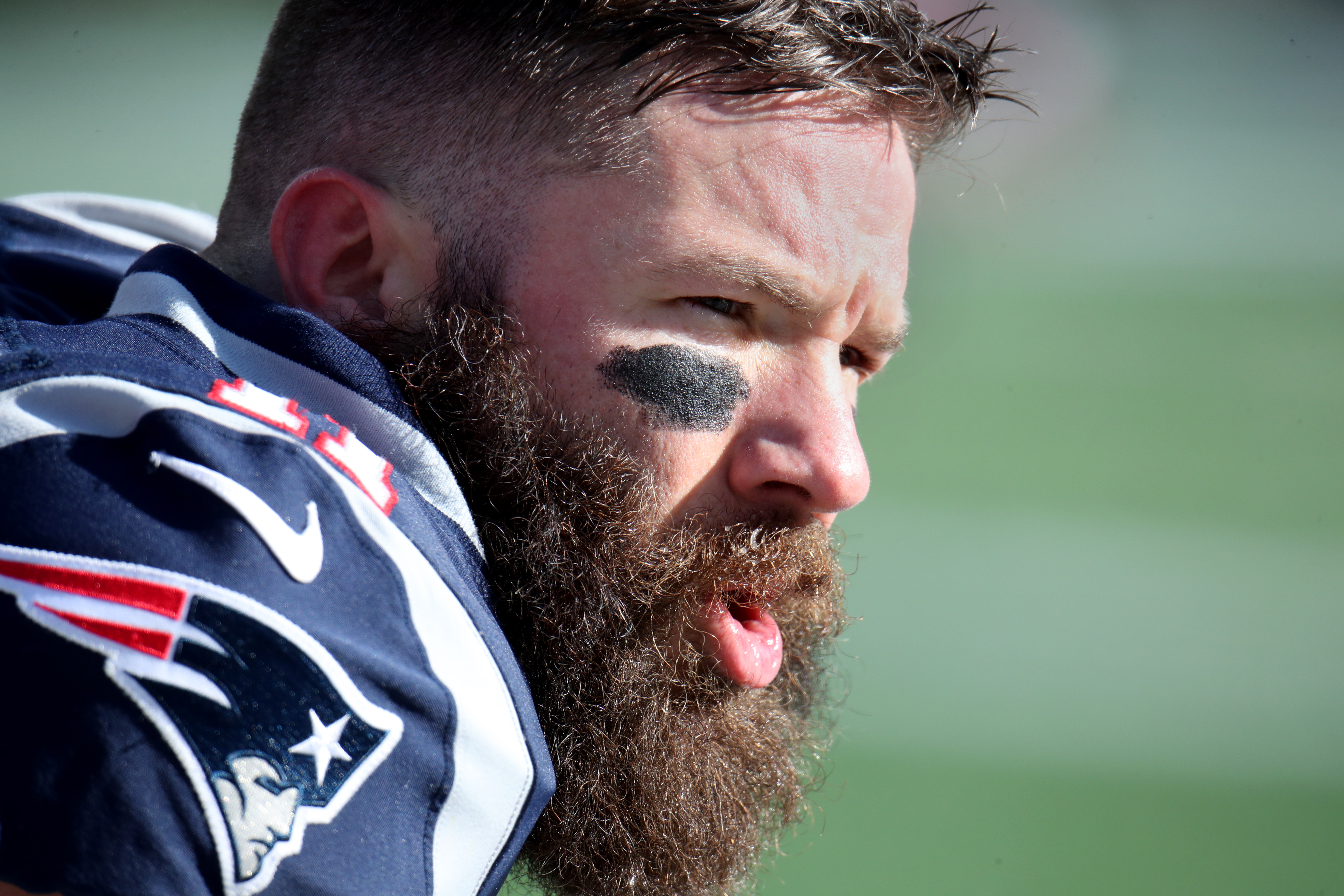Julian Edelman on the field before the game.