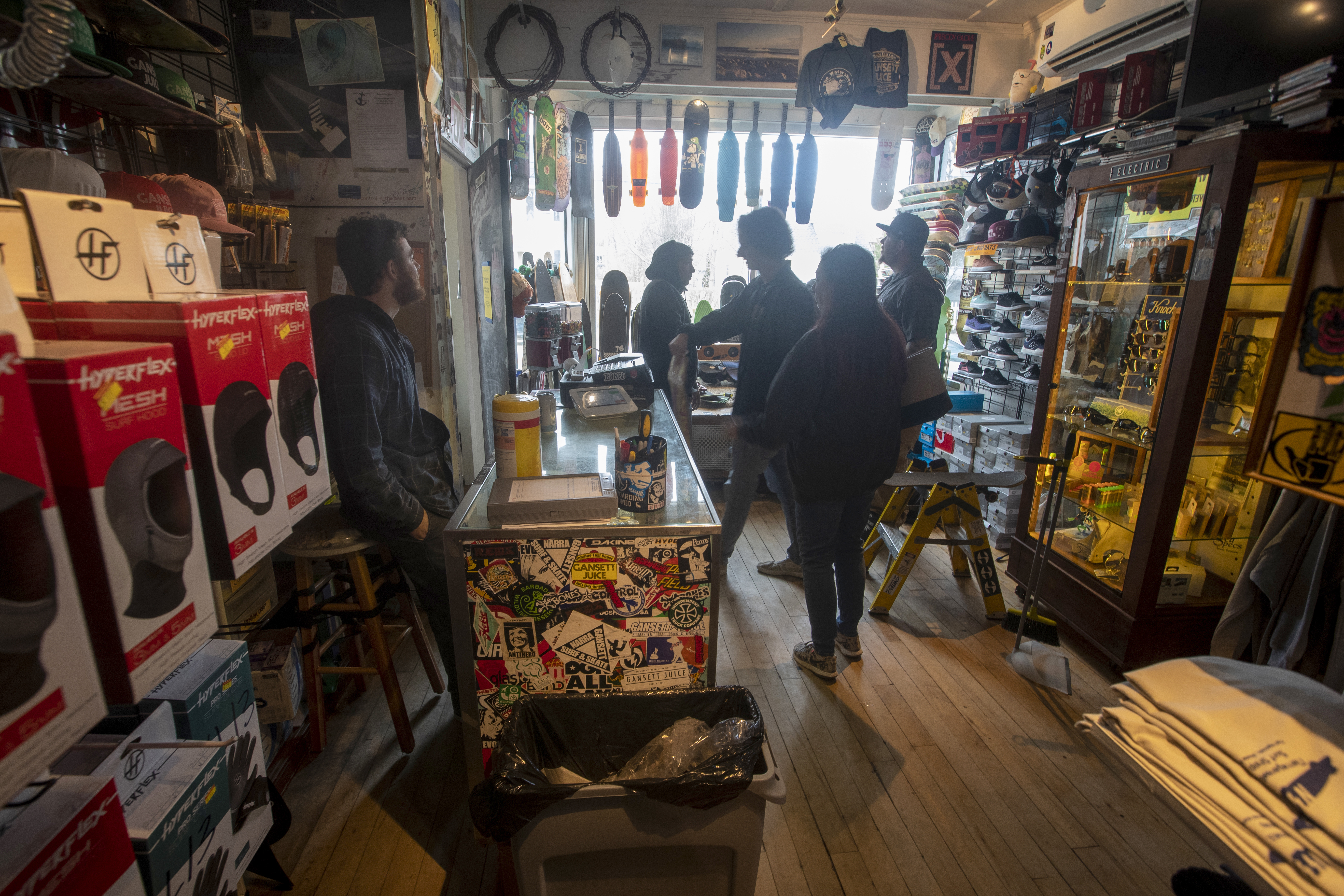 Business is booming at the Narragansett Surf & Skate Shop, open since 1966 and still operating two blocks from the water, near its original location. Peter "Peter Pan" Panagiotis says this will be the rare year he won't need to borrow money to get through the offseason lull.