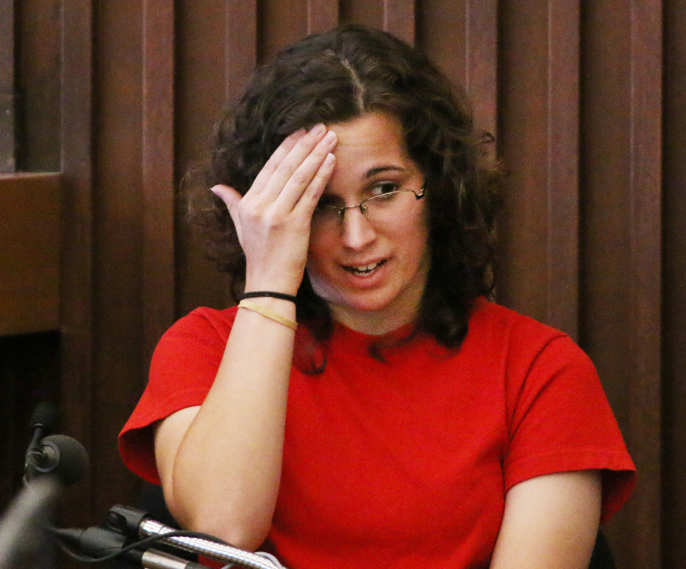 Kathryn McDonough rubbed her head during extensive cross examination by defense lawyers in 2014.