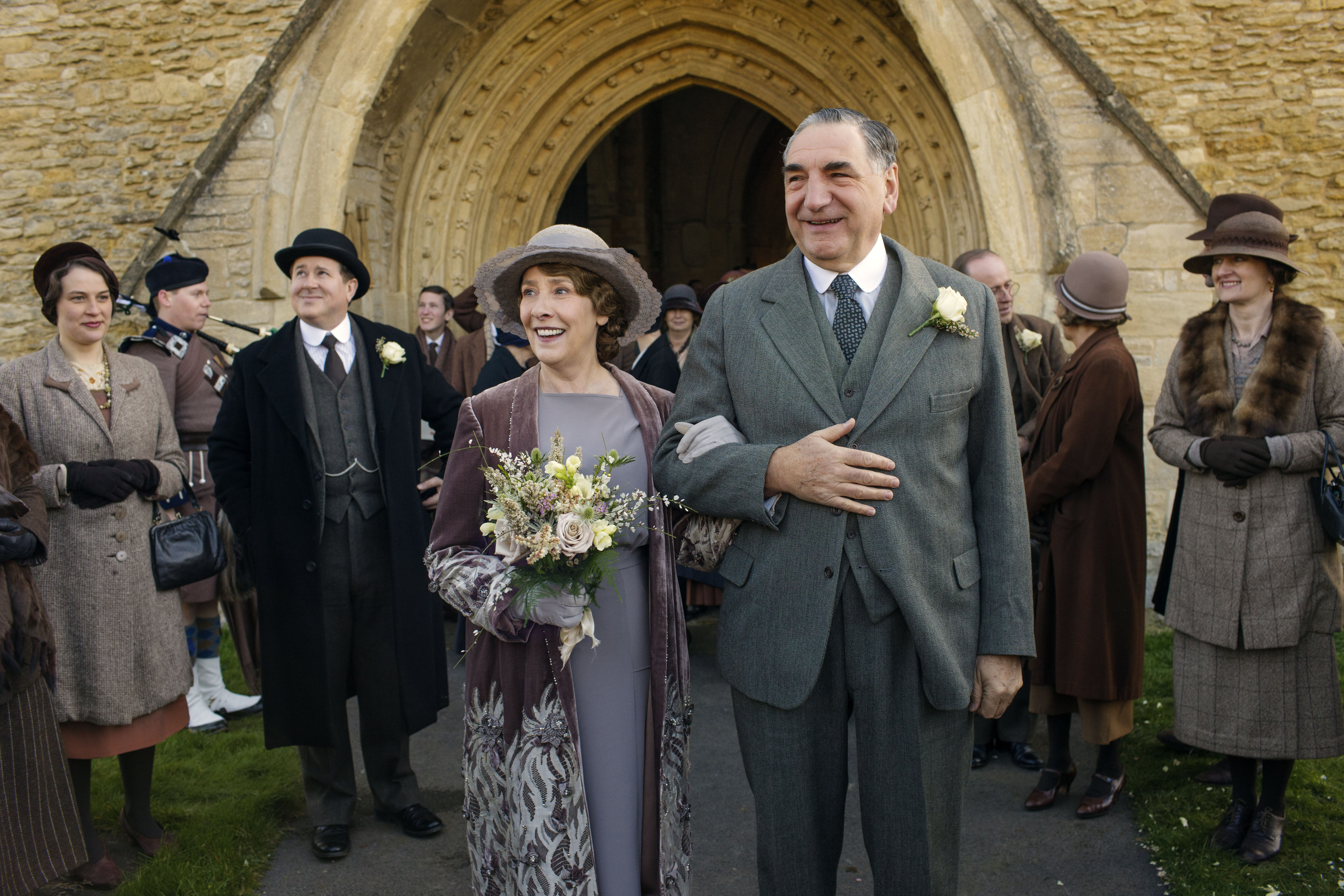 Phyllis Logan as Mrs. Hughes and Jim Carter as Mr. Carson in “Downton Abbey.”