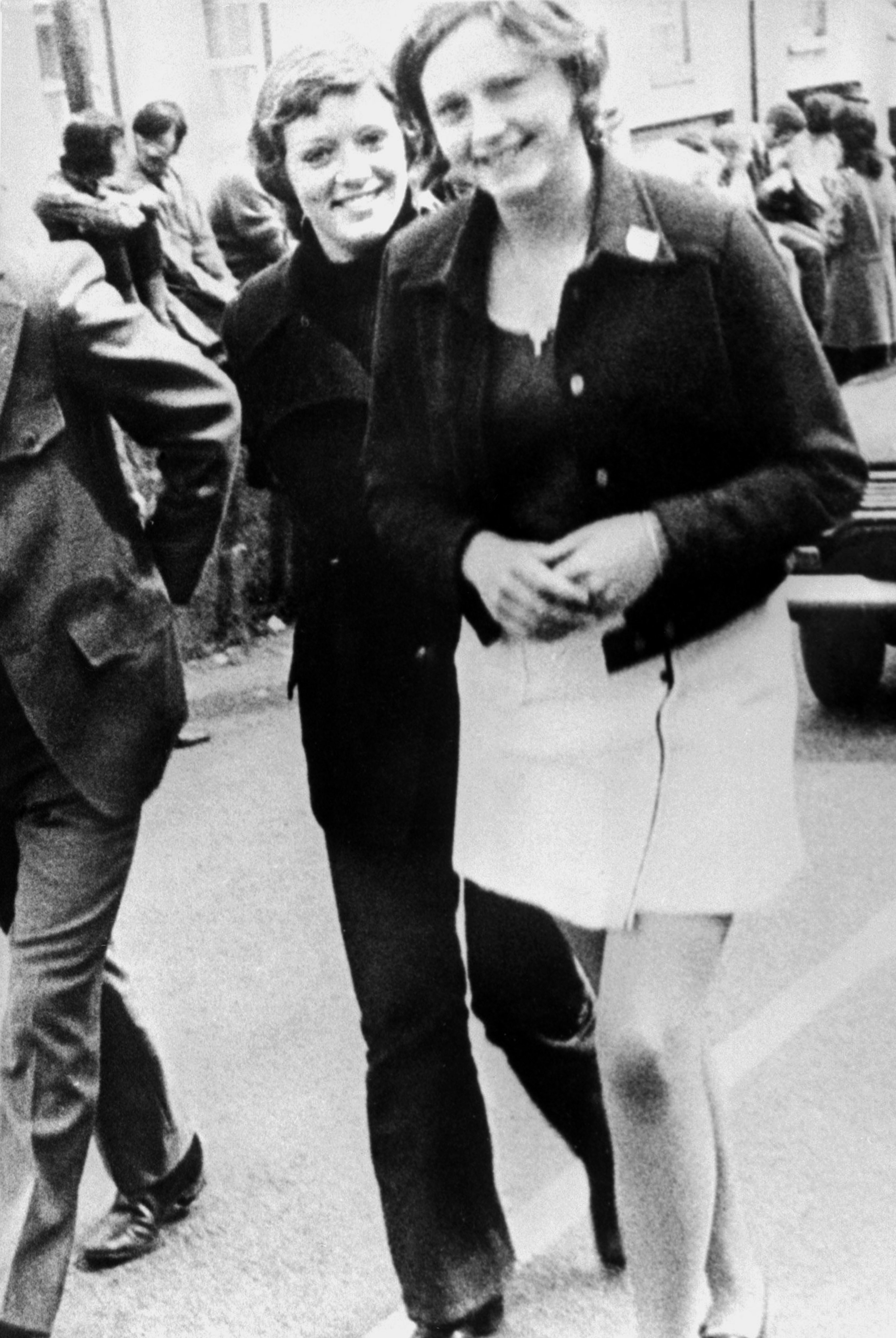 Dolours Price, left, and her sister Marian attended a civil rights demonstration in Belfast, Northern Ireland on June 4, 1972. Price, a veteran Irish Republican Army member at the center of allegations against Sinn Fein leader Gerry Adams, was found dead at her home in January.