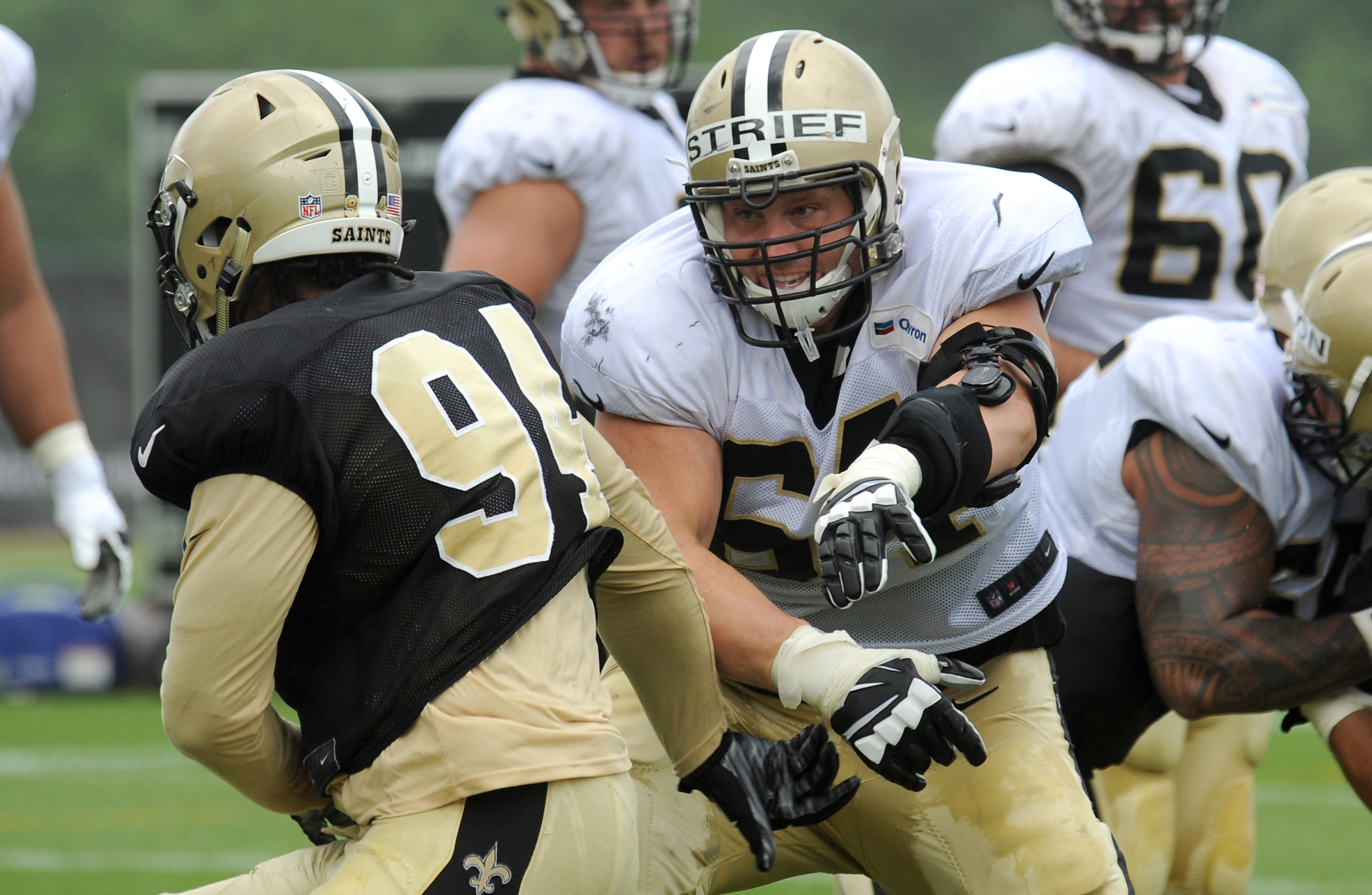 Zach Strief said the Patriots’ defensive line helped him prepare for the season by presenting unusual looks.