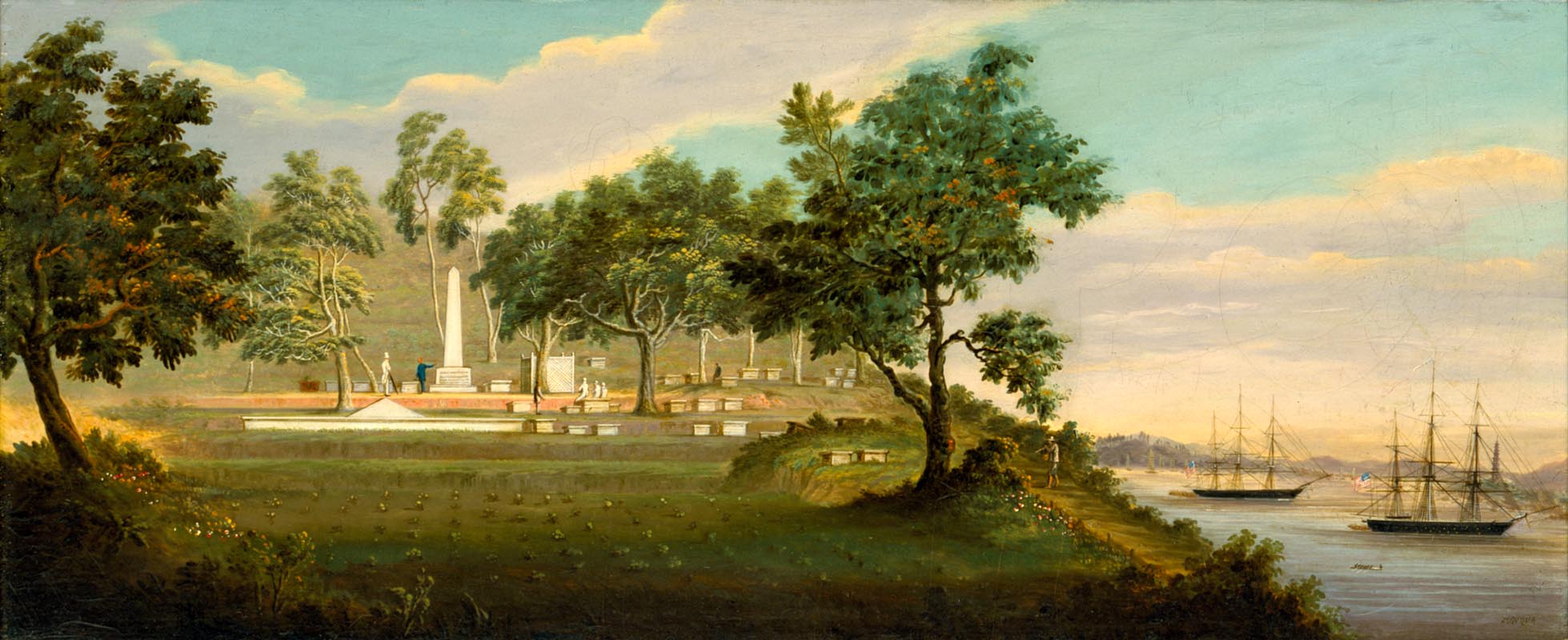 A painting, circa 1850, of the “foreign devil graveyard” near Guangzhou, China.