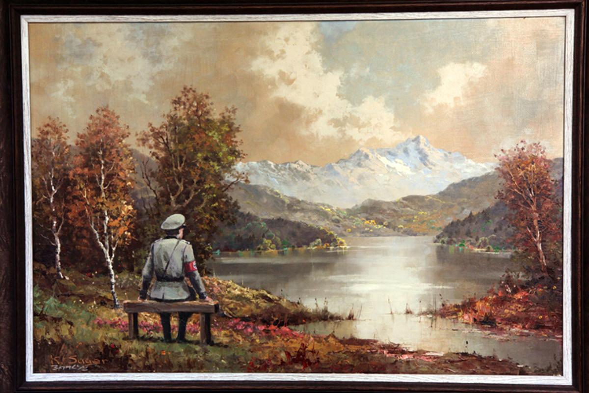 A $50 painting from a Manhattan thrift shop, to which Banksy added the Nazi soldier and then recently sold in a benefit auction for $615,000.