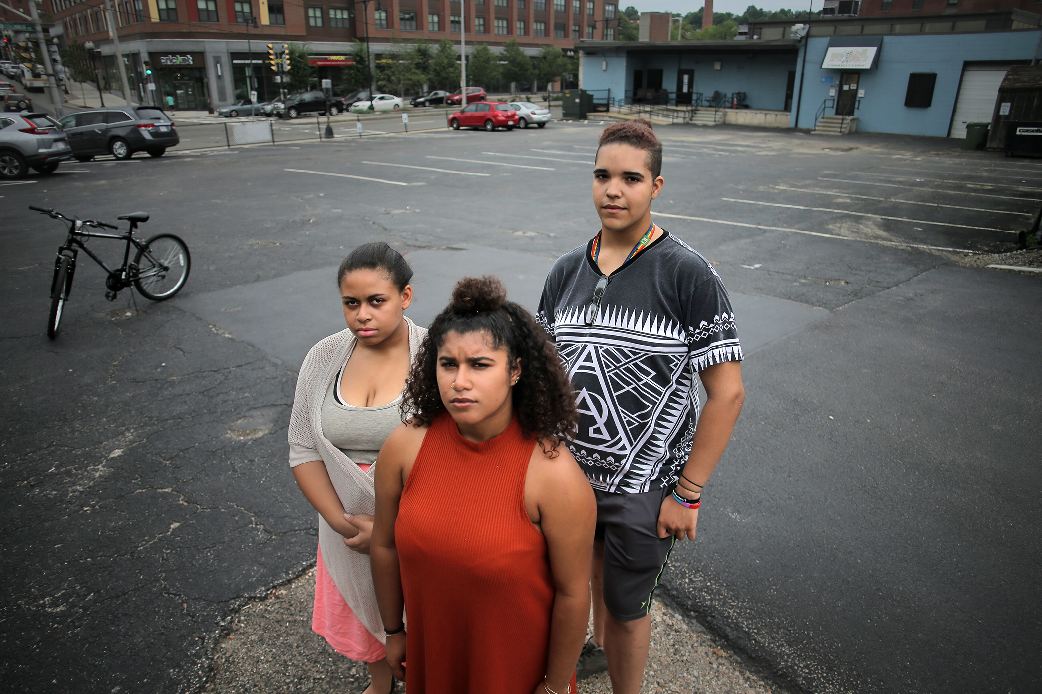 Pearson (left), Mabel Gondres, and Muniz in July, at the site the six teens hope will become a recreation center.