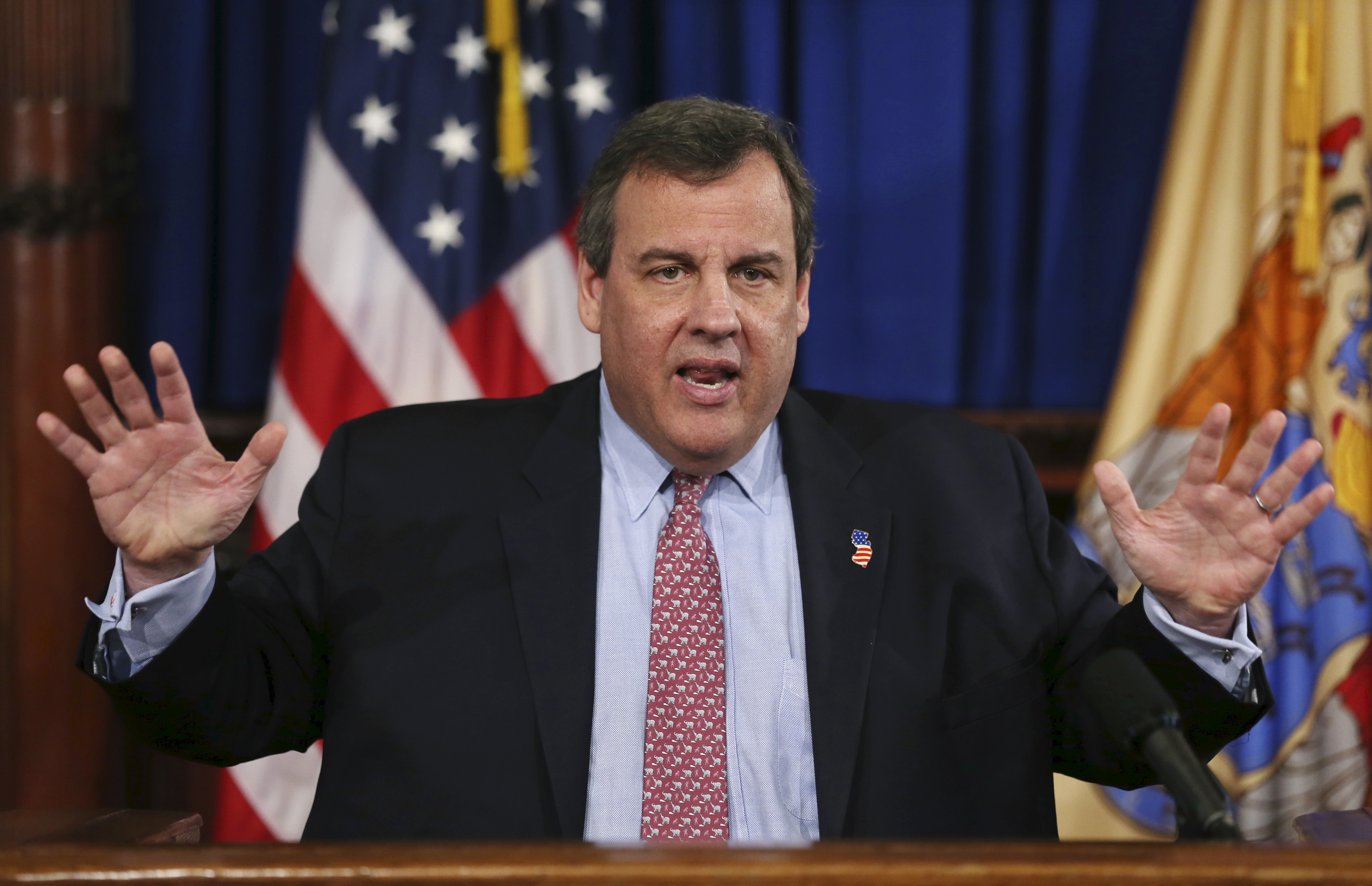 New Jersey Governor Chris Christie answered a question during a news conference on Thursday.