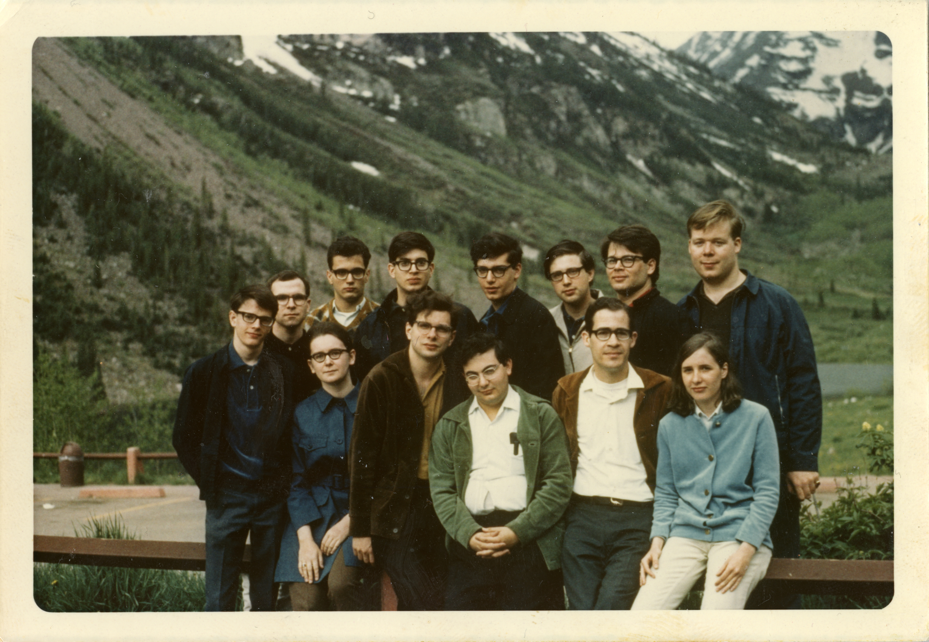 Albin Ifsich (standing third from left), John Gidwitz (standing sixth from left), and Lynn Harrell (standing far right) on a 1969 trip with other members of the University Circle Orchestra.