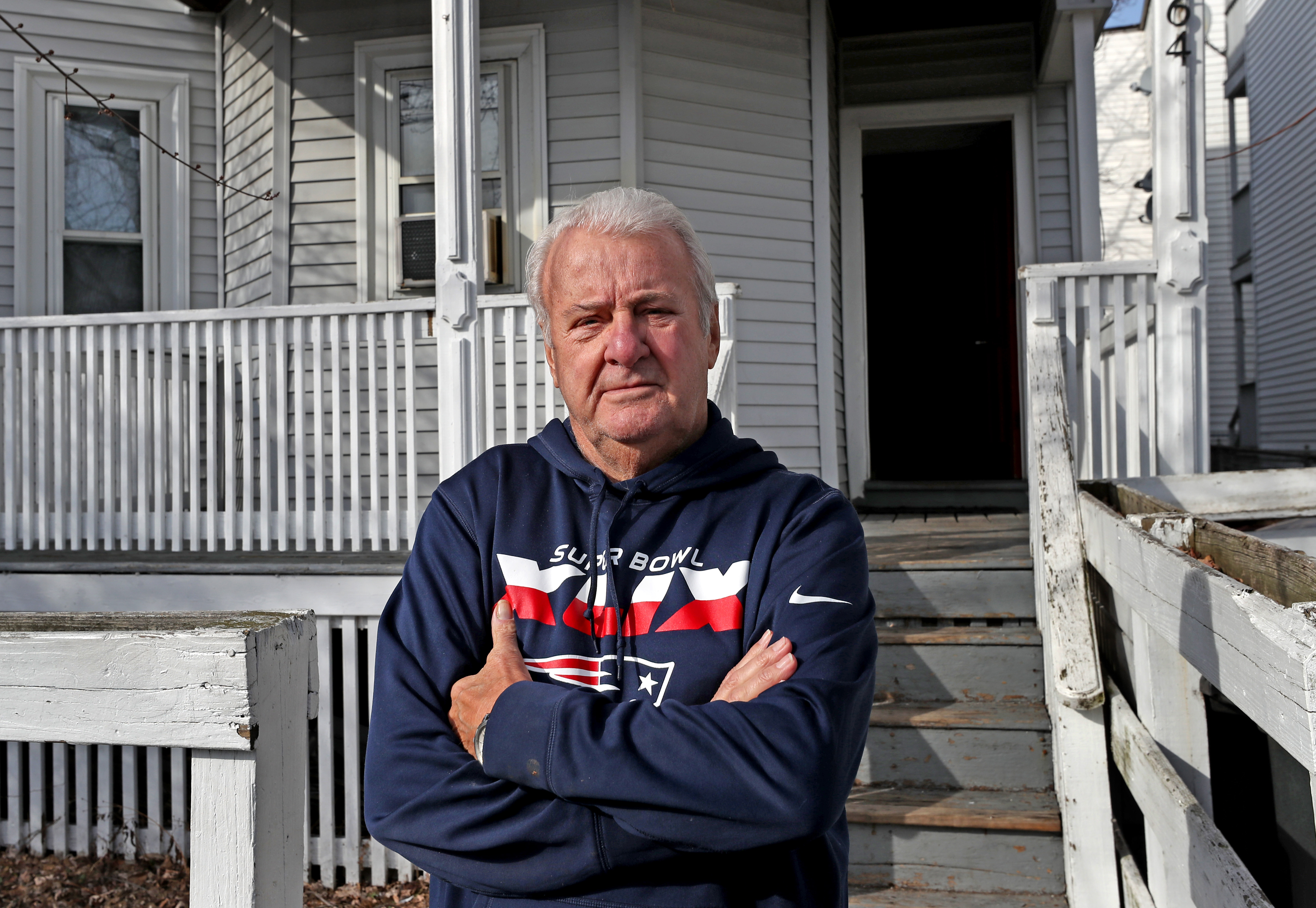 Tony Morgan at the home he owned on Jones Road in Revere, which flooded during the storm.