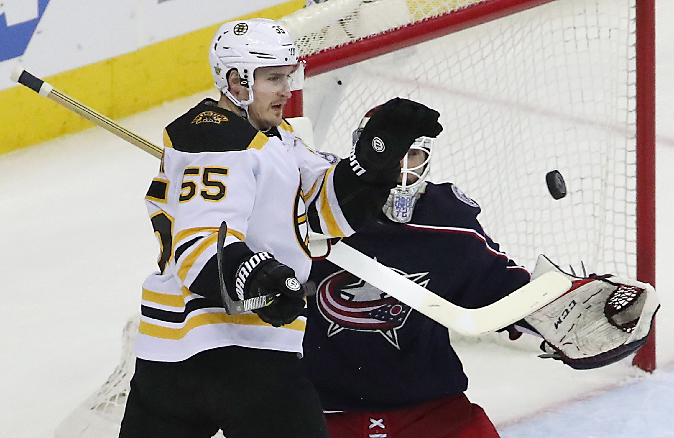Noel Acciari attempted to get traffic in front of Blue Jackets goalie Sergei Bobrovsky (36 saves).