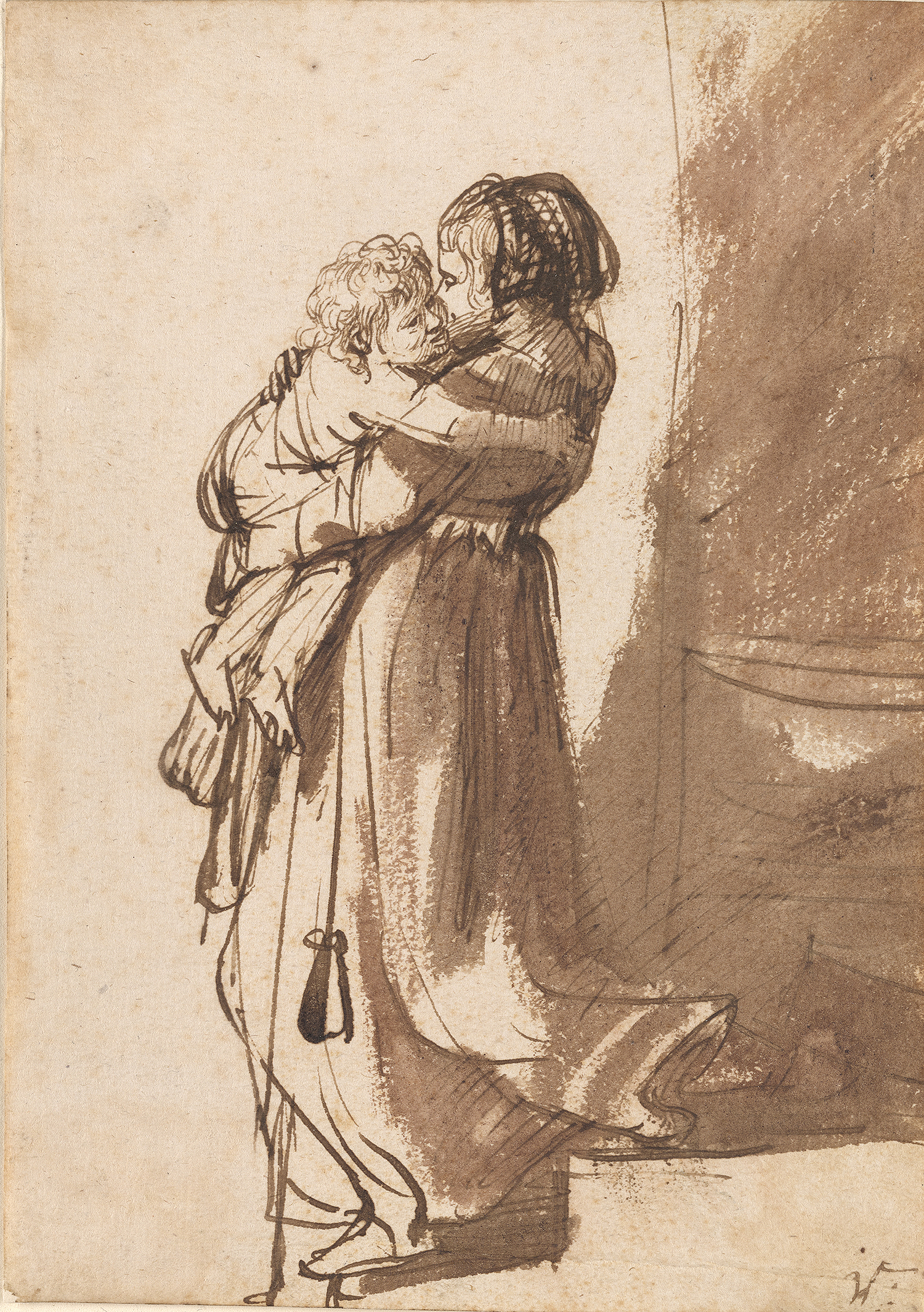 Rembrandt’s “Woman With a Child Descending a Staircase.”