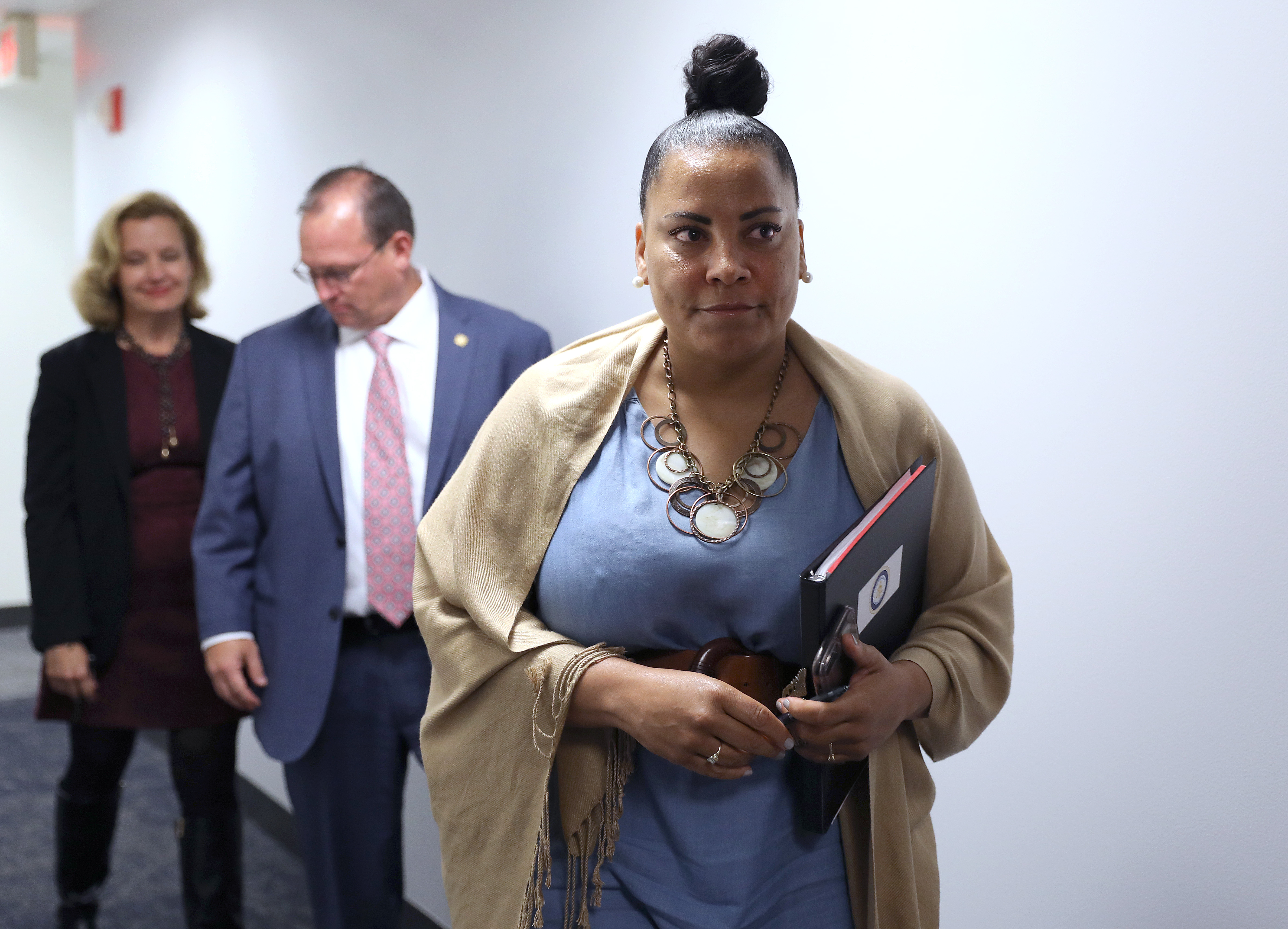 Suffolk District Attorney Rachael Rollins left her press conference after discussing the ruling by a Supreme Judicial Court justice on Monday.
