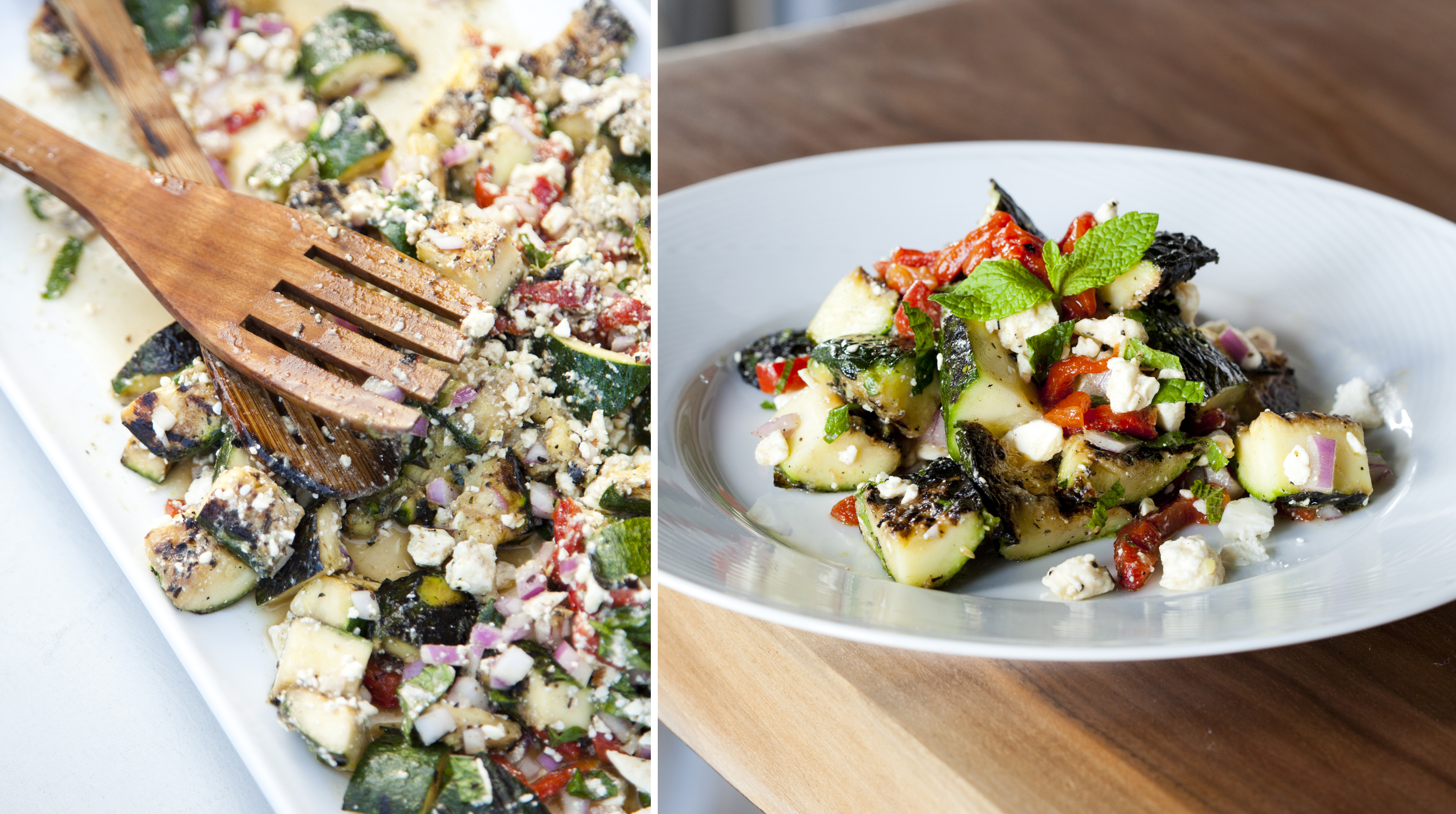 Cut the zucchini for this salad into rough, rustic chunks.