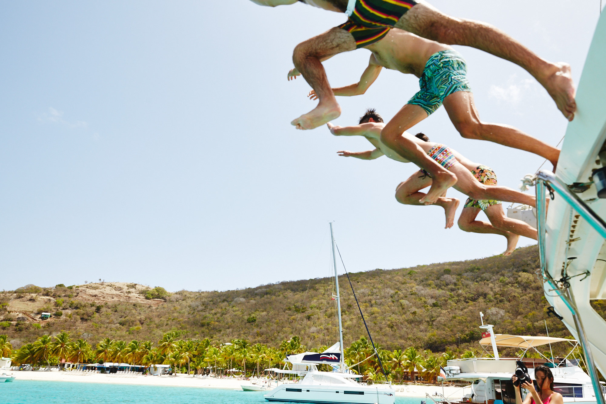 Students from the Virgin Island Sailing School participate in an impromptu man-overboard drill.