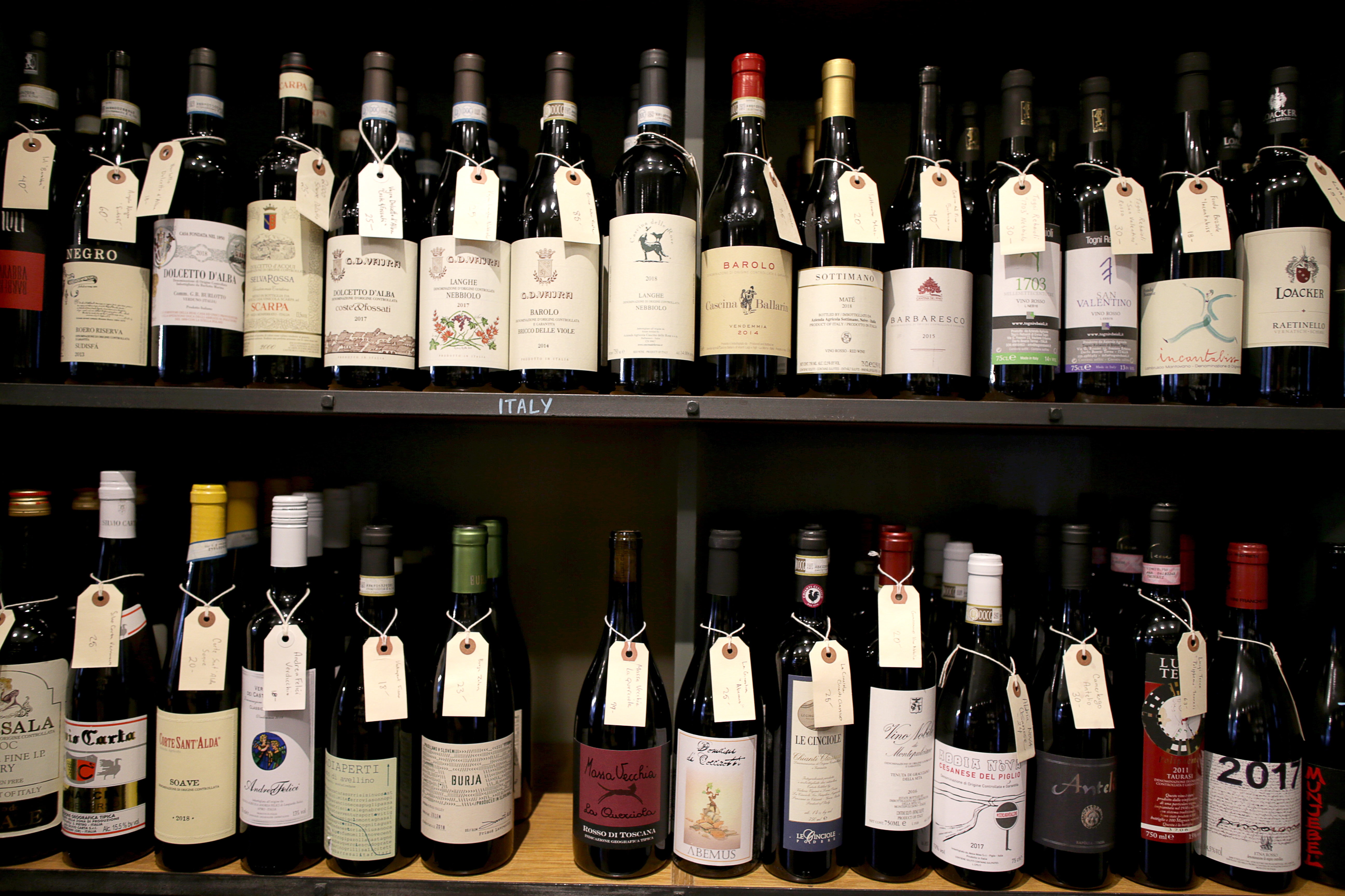Some of the EU wines at Streetcar Wine & Beer in Jamaica Plain.