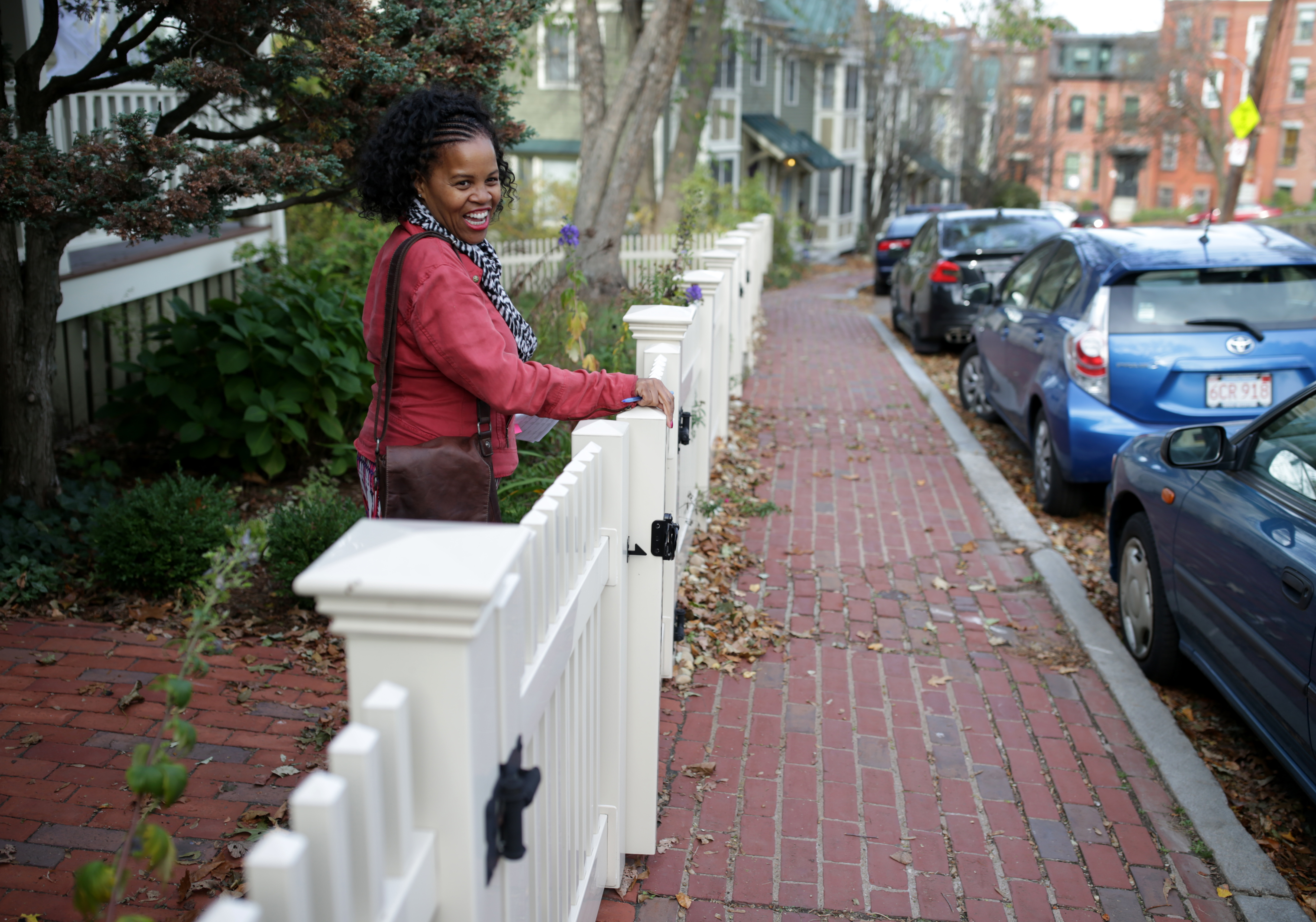 Kim Janey campaigning door-to-door in Roxbury.