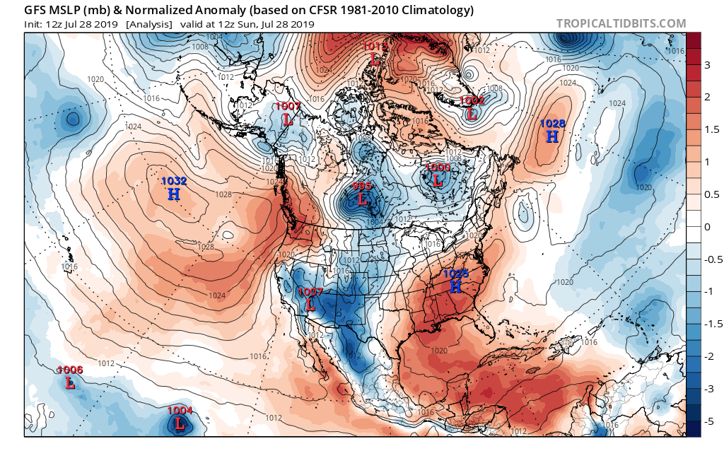 Strong high pressure over the Southeast US has kept it very hot in southern New England this month.