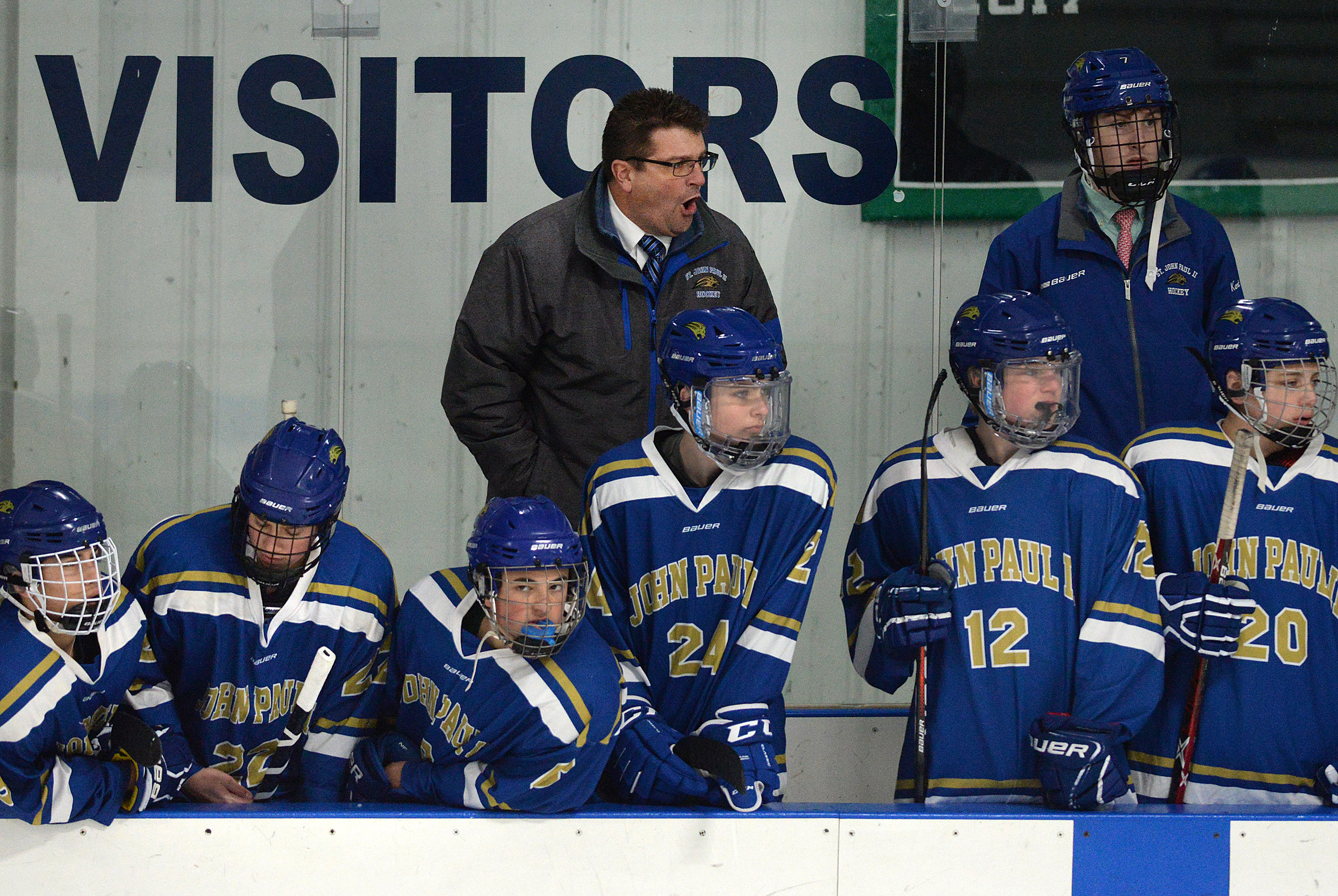 St. John Paul ll's coach Chris Kent, yelling instructions to his players during the first period of a 5-2 loss vs. Silver Lake, said it usually takes five years to build a program. “And we’re at the five-year mark,’’ he said.