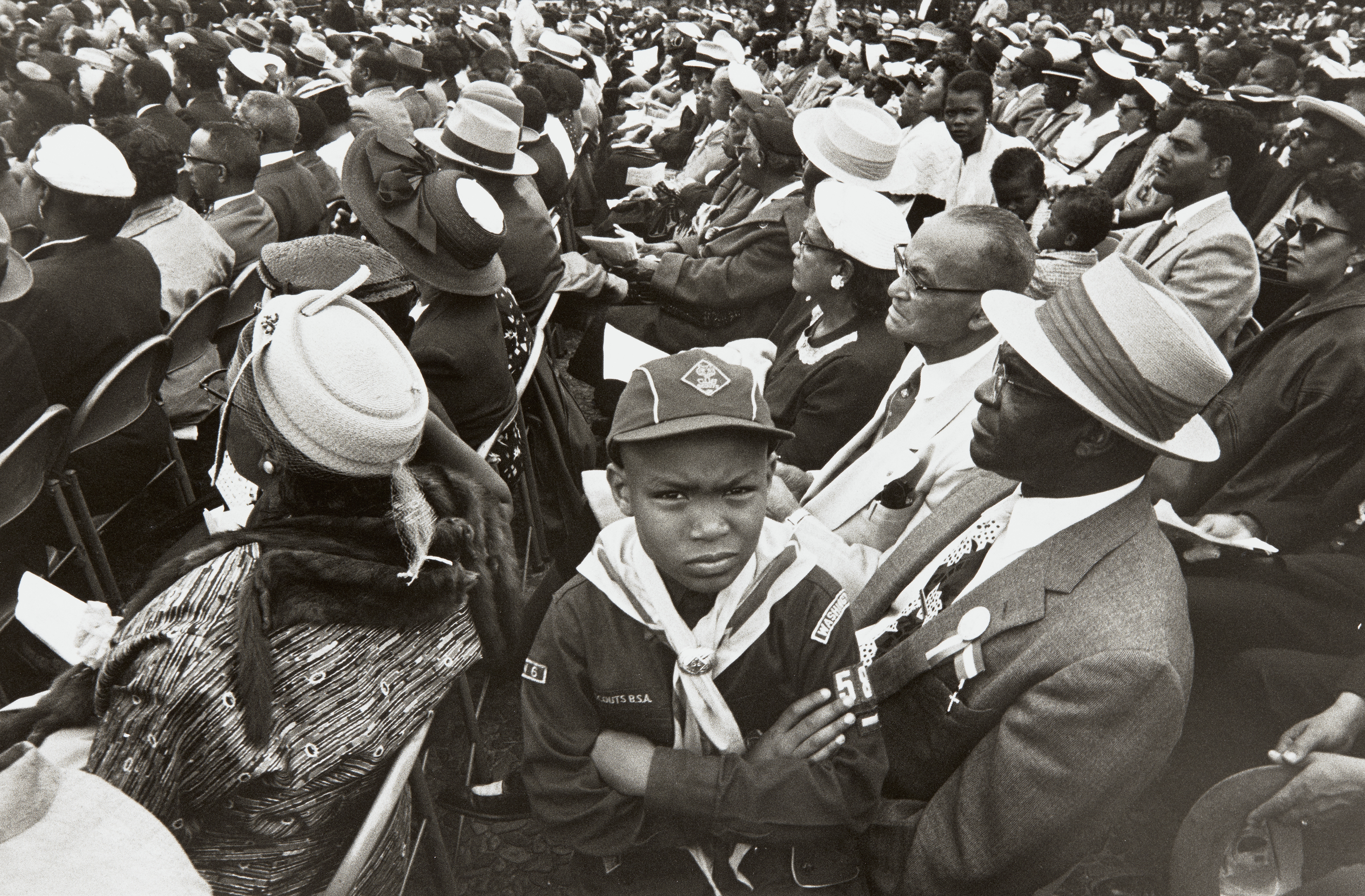 A photo by Lee Friedlander shows attendees at the Prayer Pilgrimage in Washington in 1957.