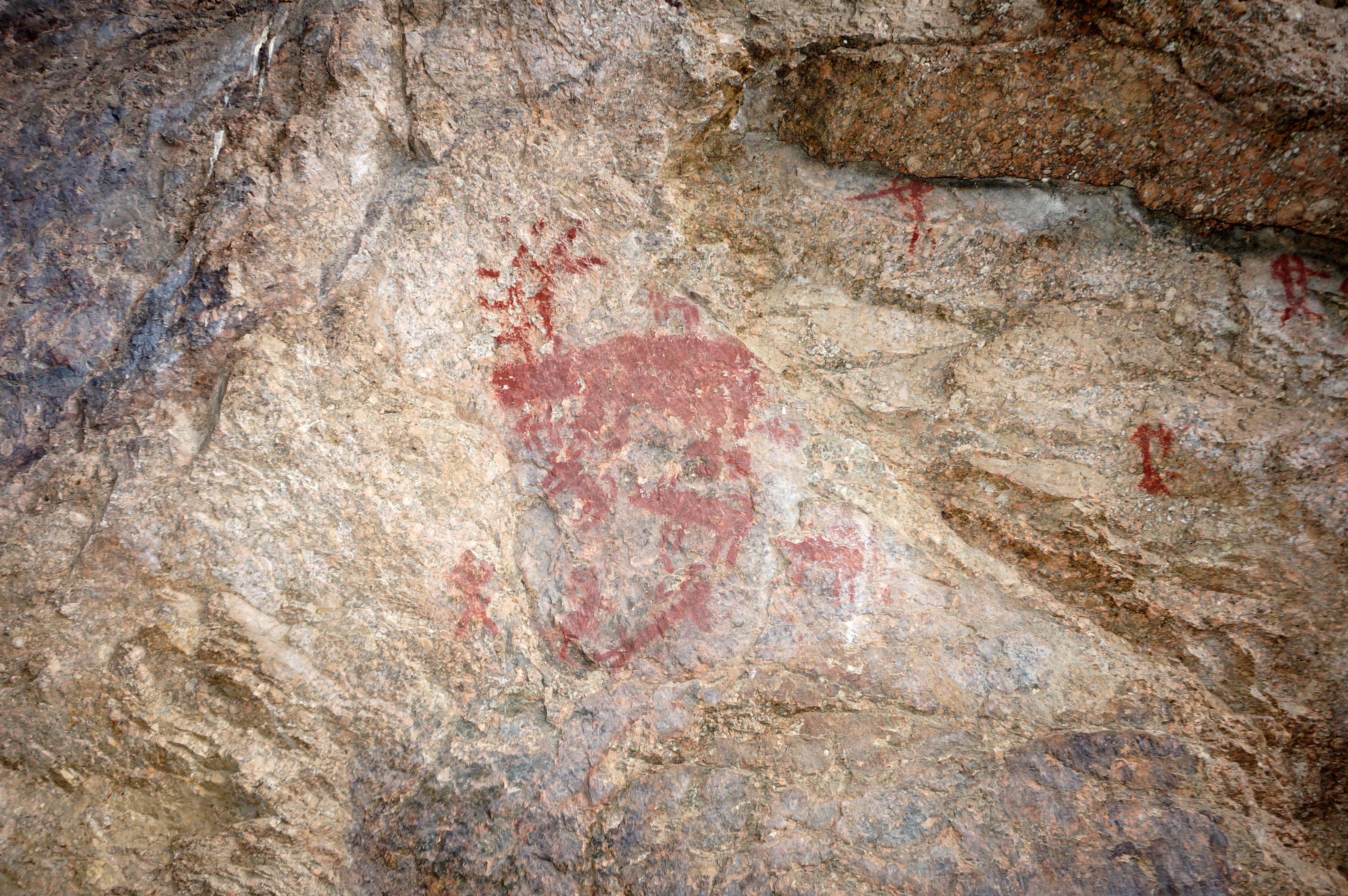 Ancient Native American pictographs found in a cave alongside the Middle Fork of the Salmon, evidence of Shoshone habitation.