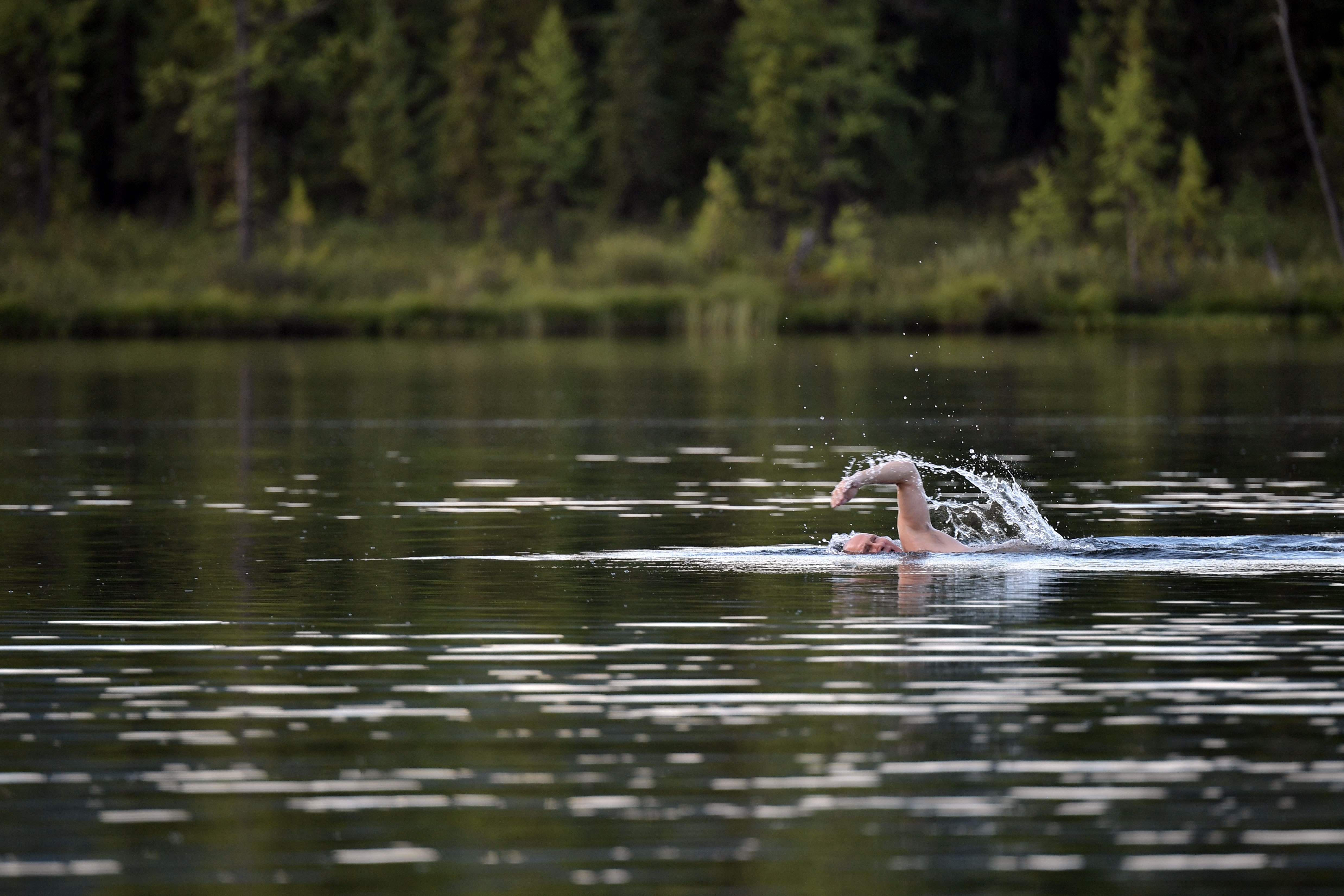 Putin swam during his vacation.