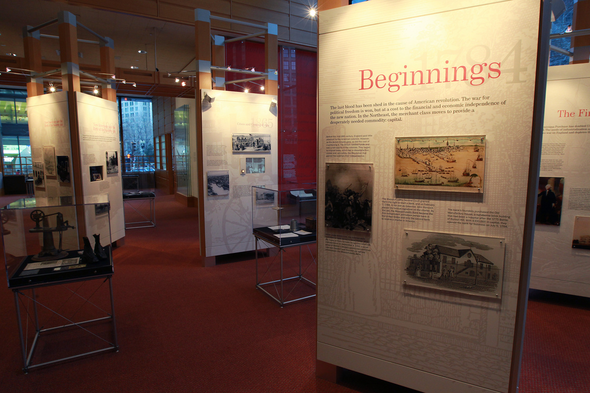 A Bank of America historical exhibit at the institution’s Federal Street headquarters in Boston.