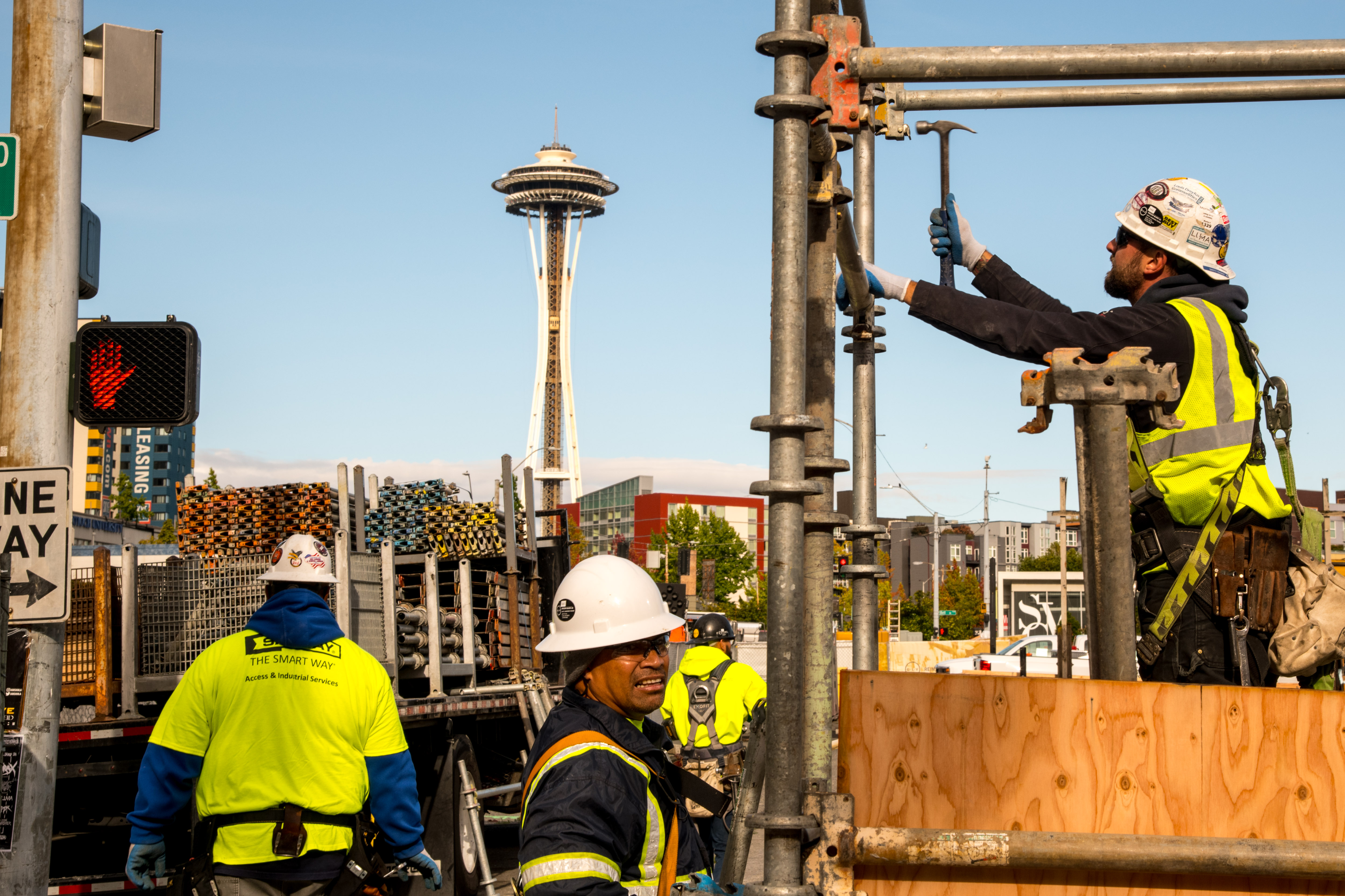 Construction workers toiled on another high-rise office tower for Amazon in Seattle earlier this month.