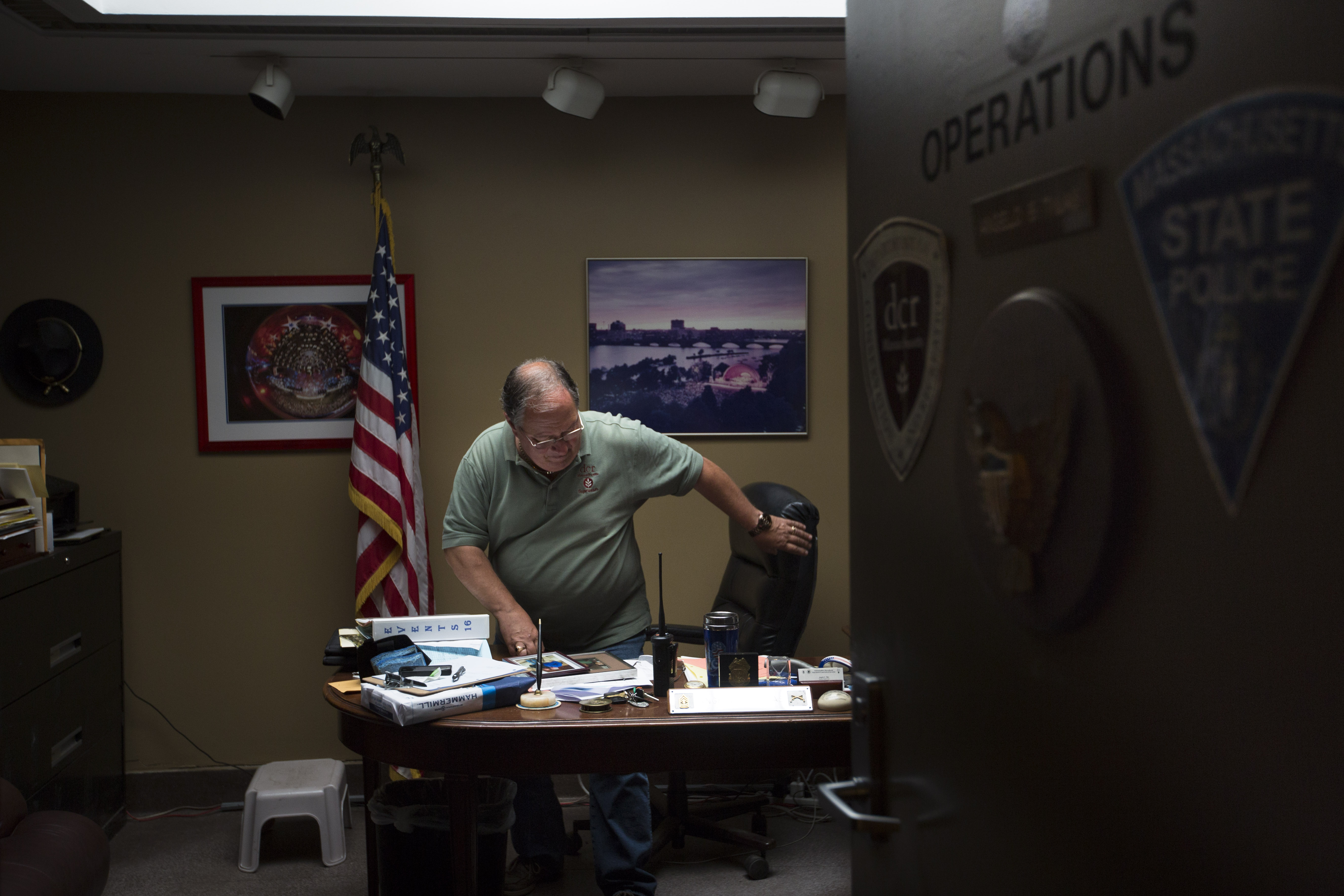 Tilas, shown in his Hatch Shell office, brings his attention to detail to all of the surrounding Esplanade.