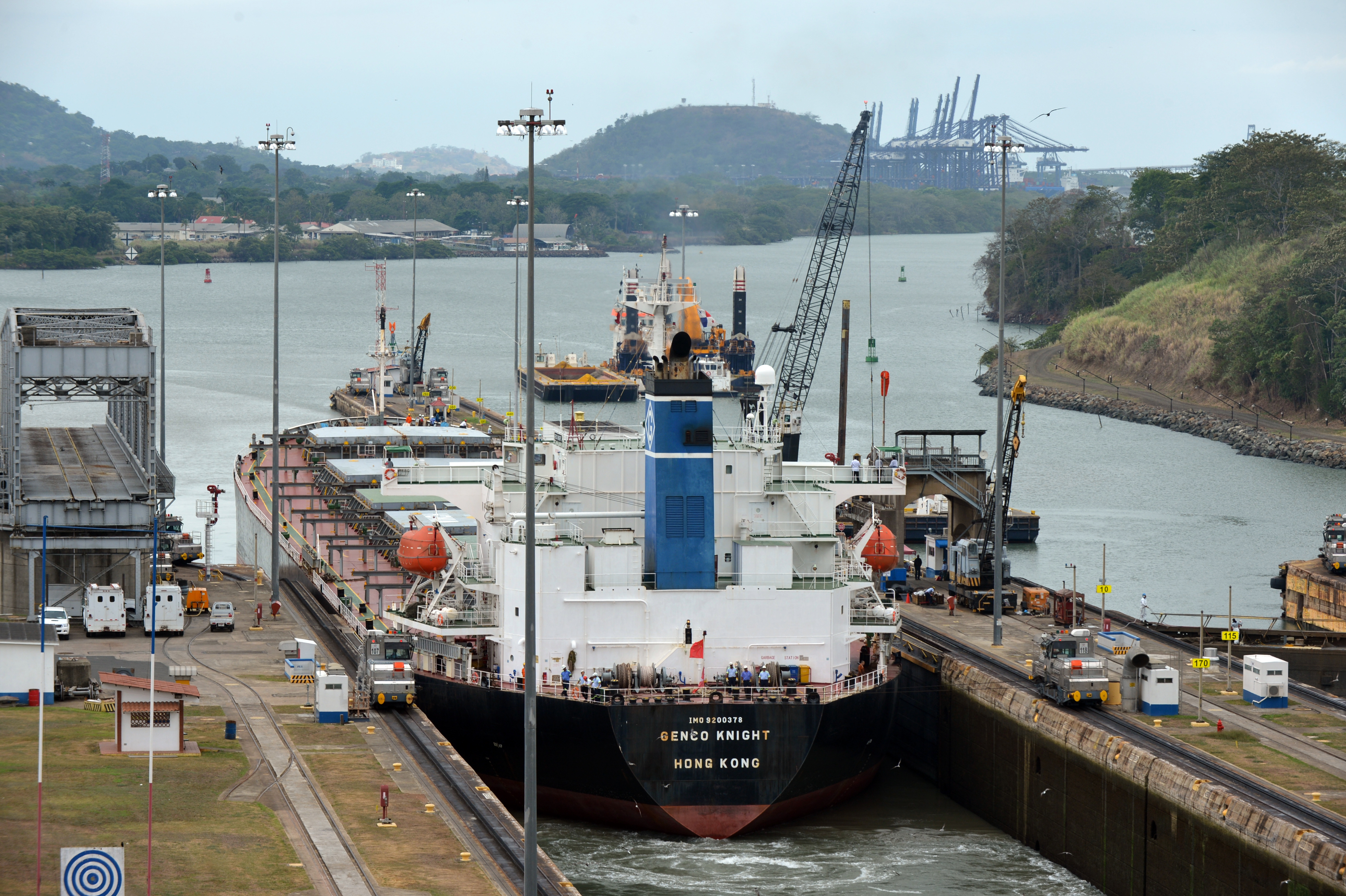 A ship passed through the canal’s locks.