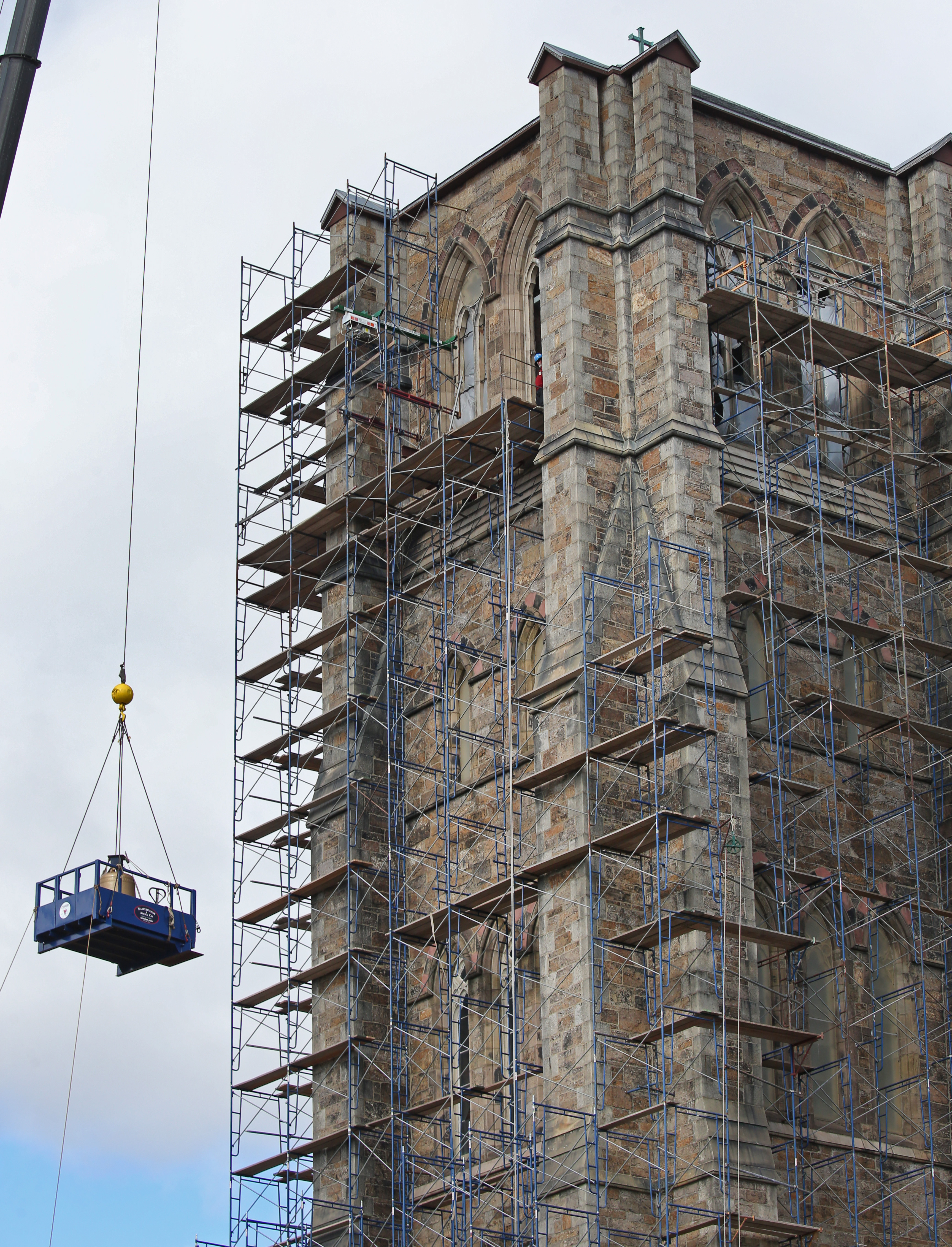 Each bell was hoisted individually.